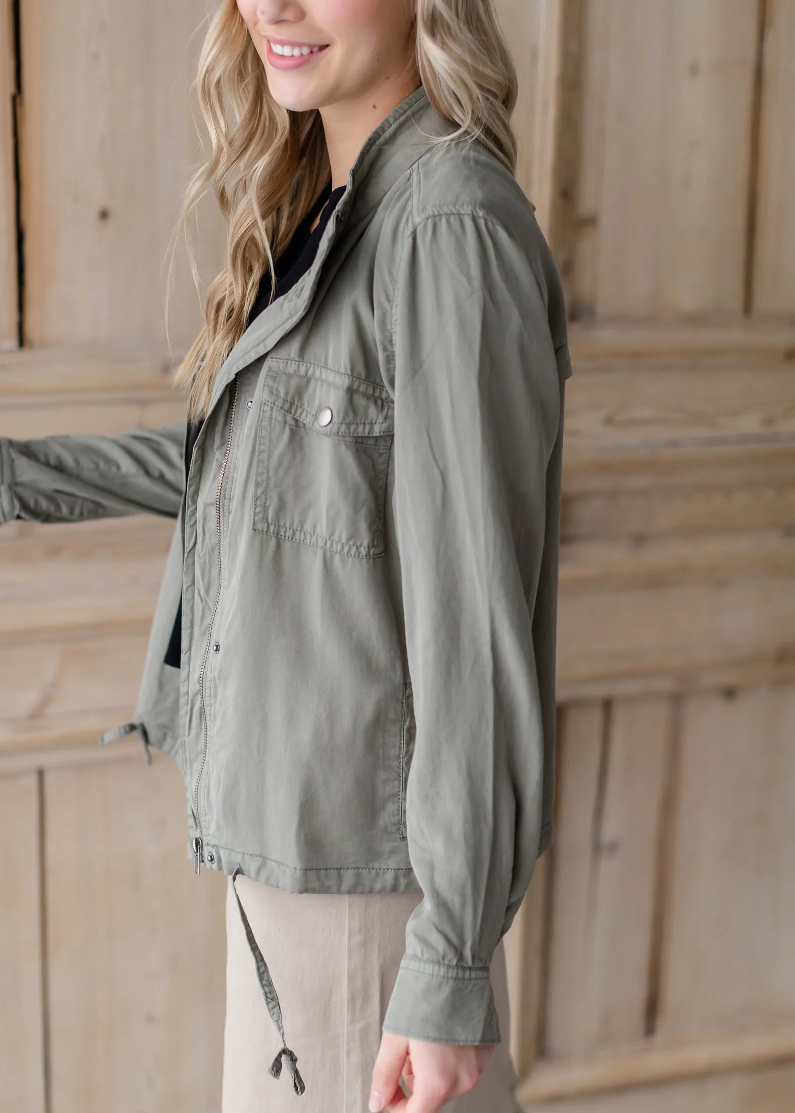 Olive Lightweight Tencel Utility Jacket