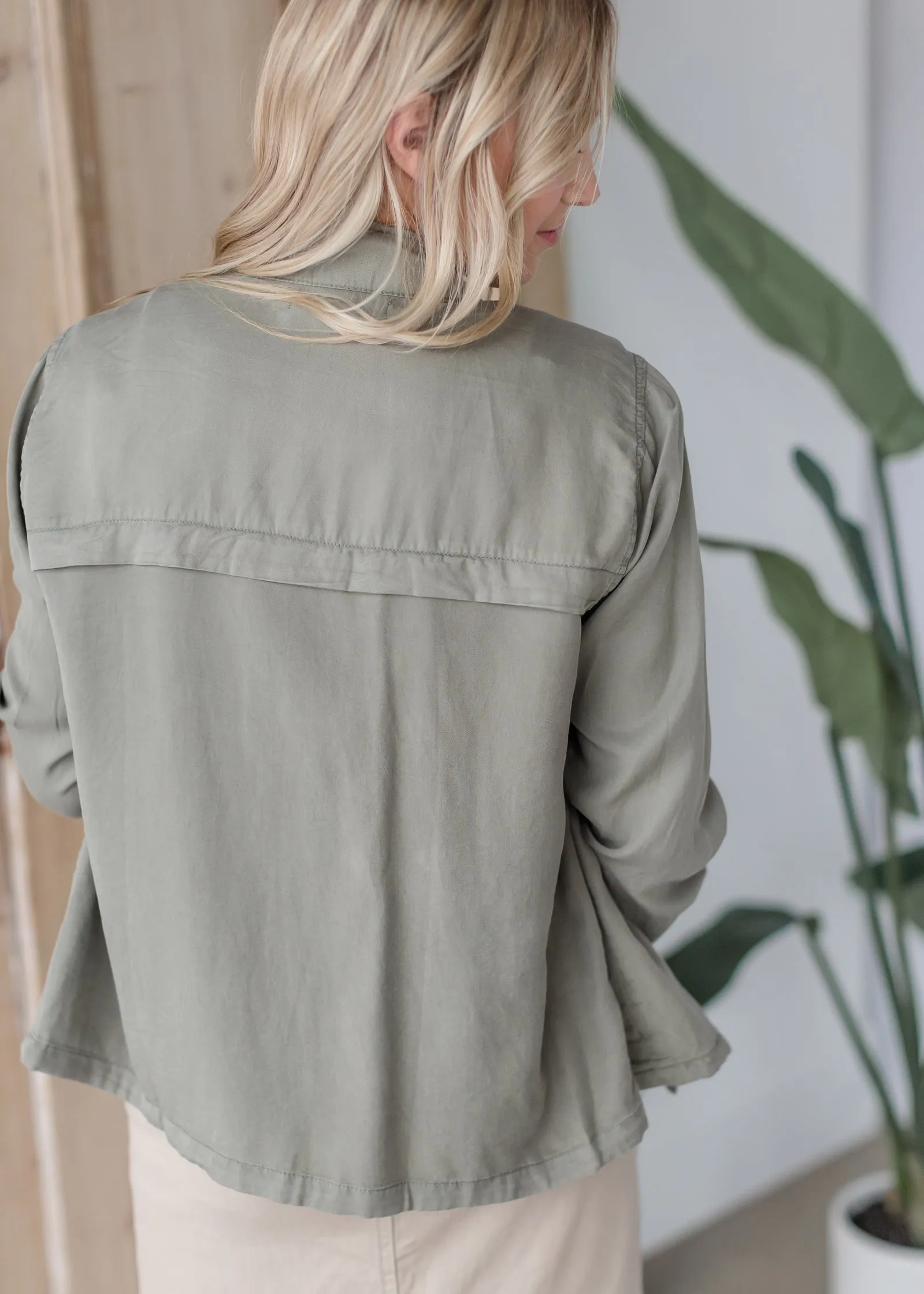 Olive Lightweight Tencel Utility Jacket