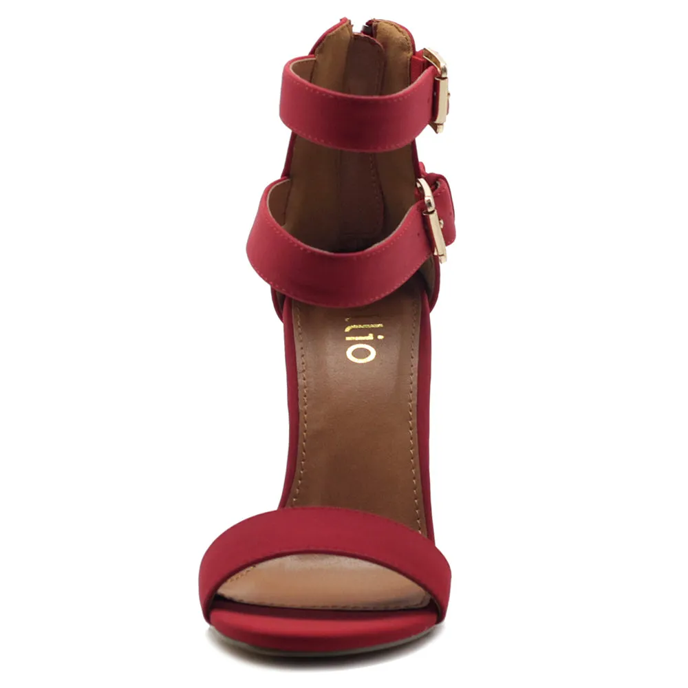 Ollio Women's Shoes Double Ankle Strap Zip Up Chunky High Heel Sandals