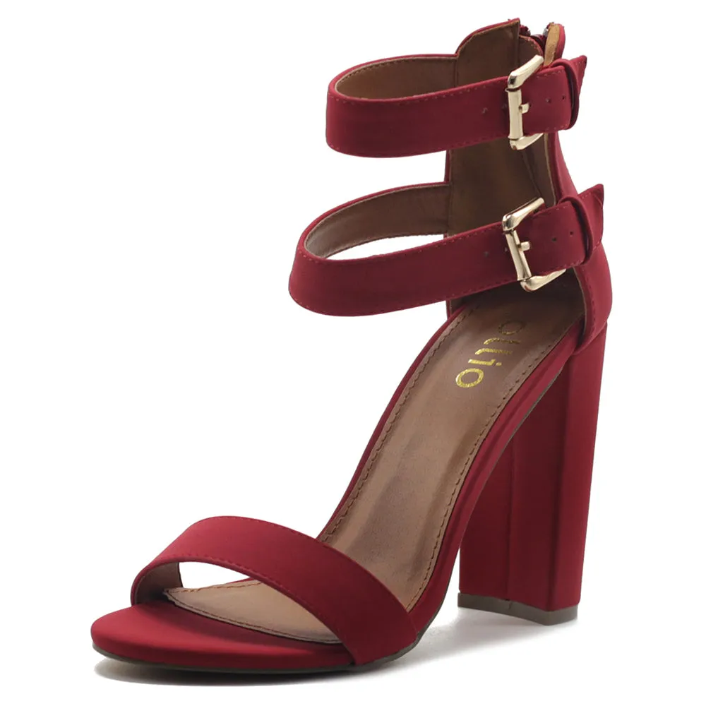 Ollio Women's Shoes Double Ankle Strap Zip Up Chunky High Heel Sandals