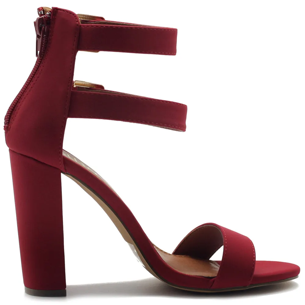 Ollio Women's Shoes Double Ankle Strap Zip Up Chunky High Heel Sandals