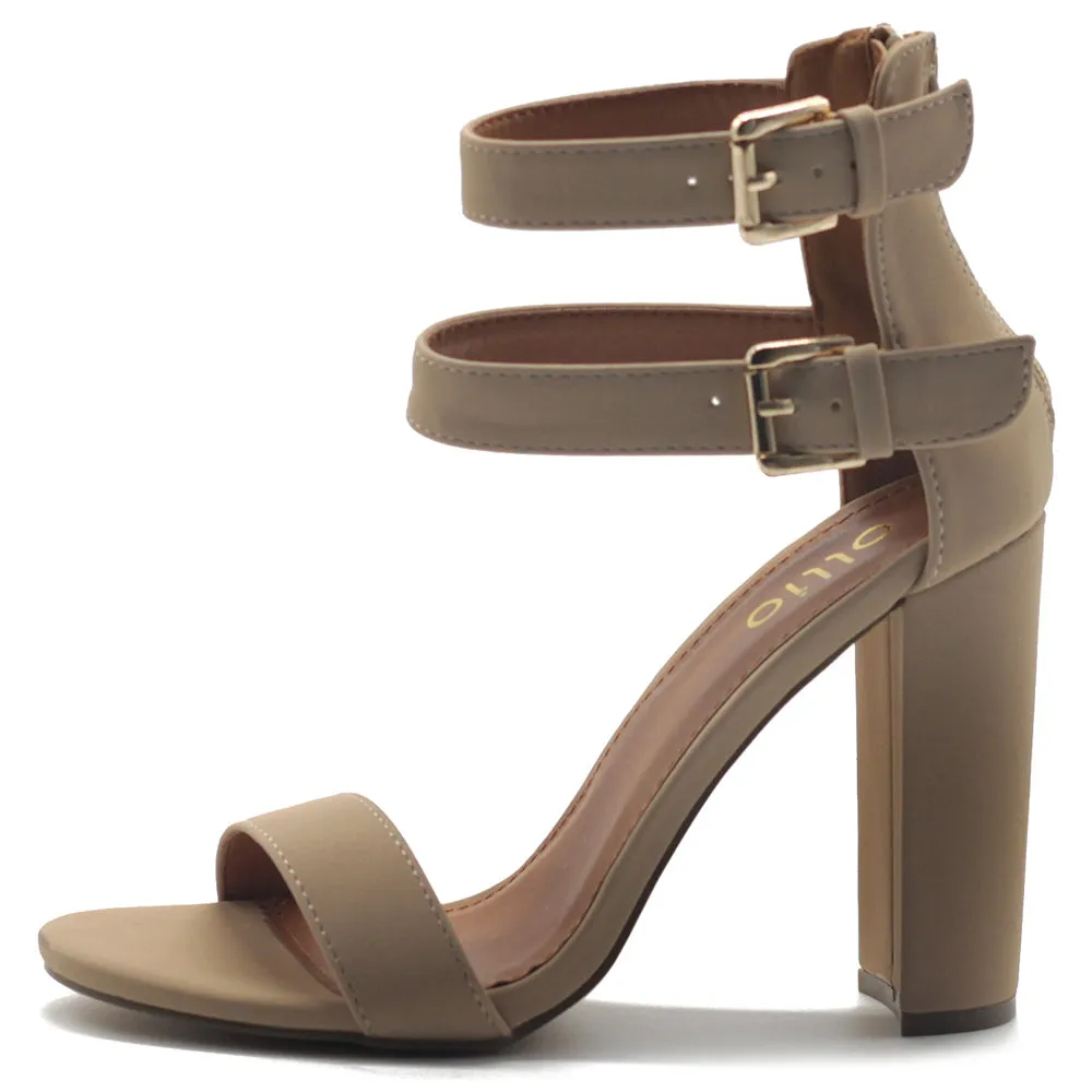 Ollio Women's Shoes Double Ankle Strap Zip Up Chunky High Heel Sandals