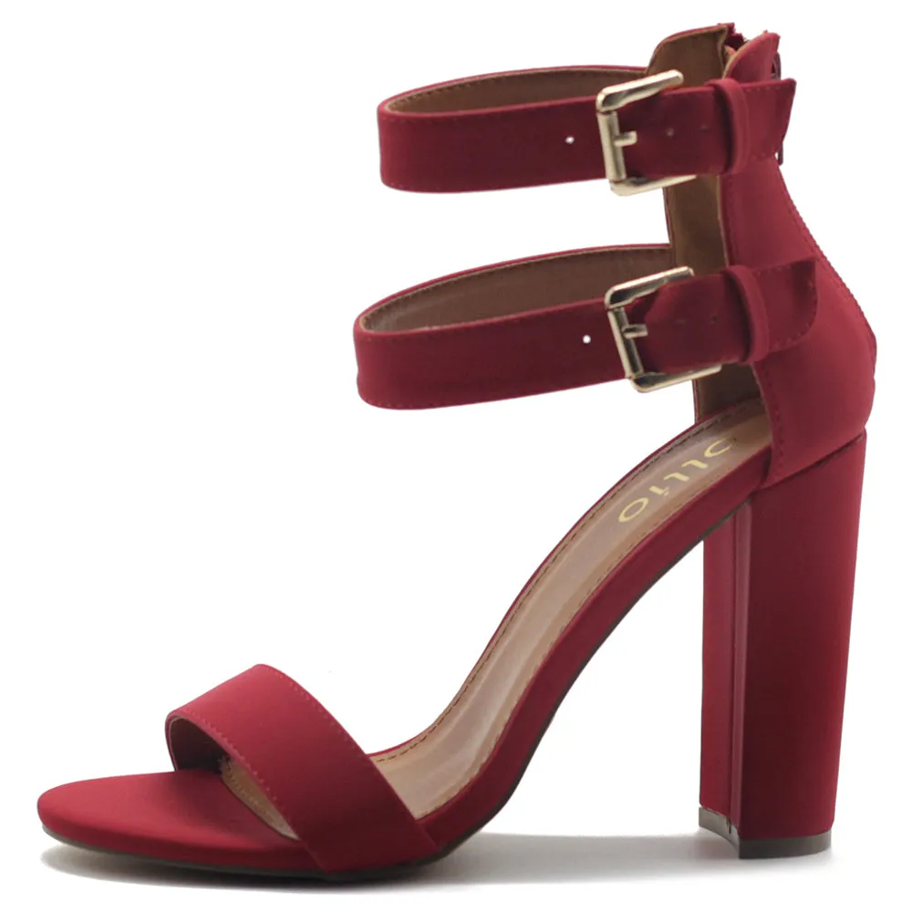 Ollio Women's Shoes Double Ankle Strap Zip Up Chunky High Heel Sandals