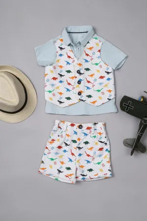 One Friday Baby Boys Blue Waistcoat attached Tee With Shorts Set