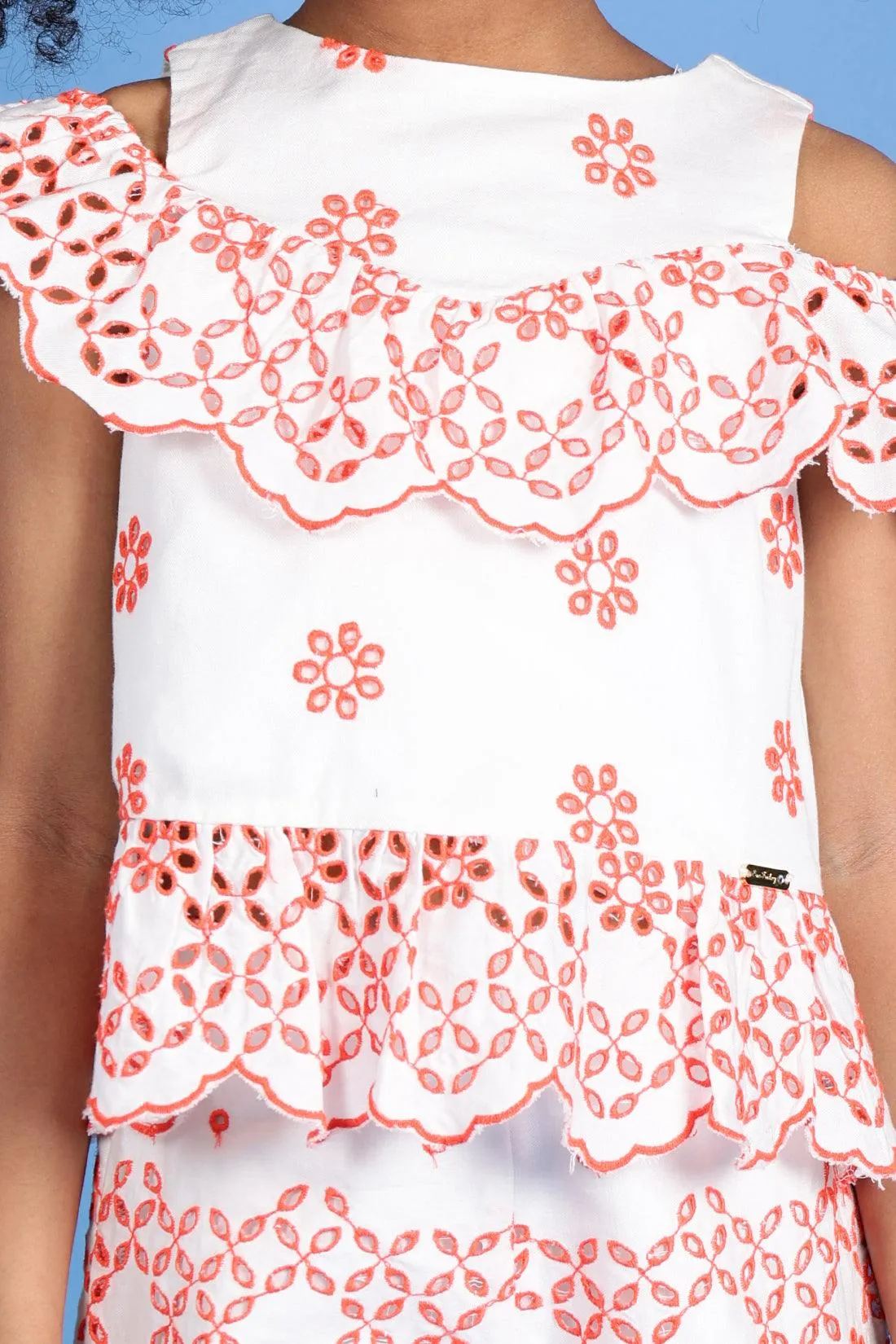 One Friday Girls White Cotton Cold Shoulder Top