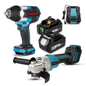 ONEVAN 1/2" Impact Wrench & 125mm Grinder Brushless Cordless 2‑Pc. Combo Kit 6.0Ah
