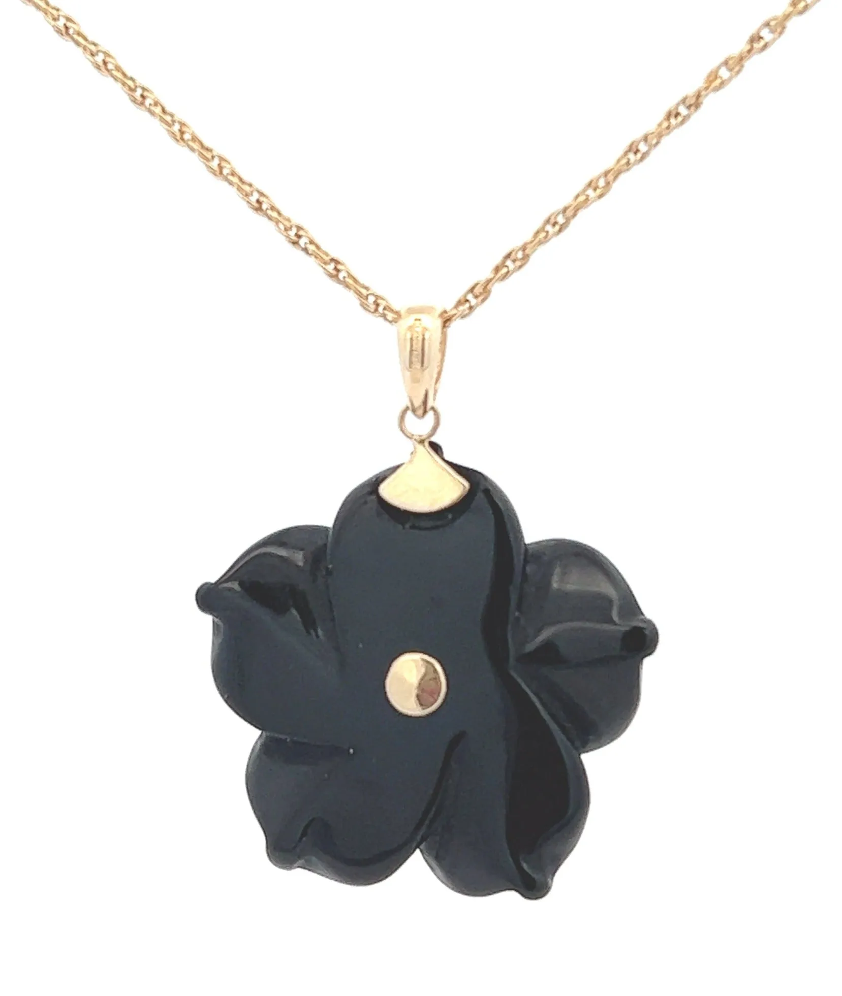 Onyx & Pearl 14ct Yellow Gold Flower Pendant