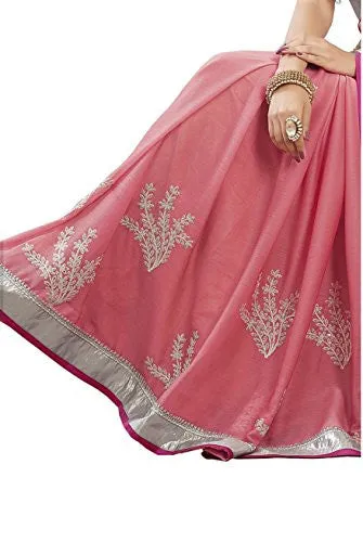 Oomph! Women's Georgette Sarees Party Wear/Fancy Georgette Sarees/Embroidered Georgette Sarees - Rose &amp; Crepe::Peach