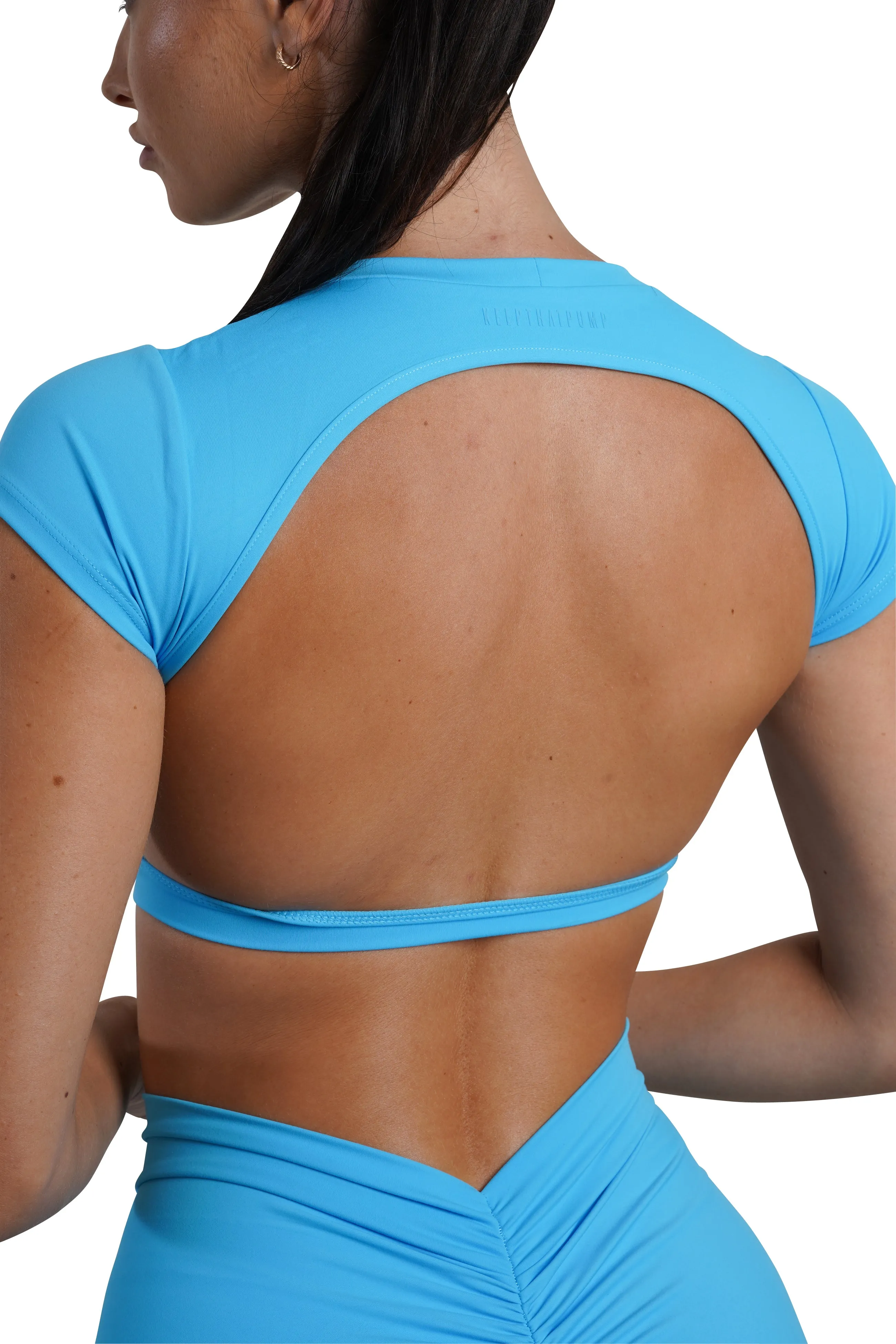 OPEN BACK CROP TEE - ICE BLUE