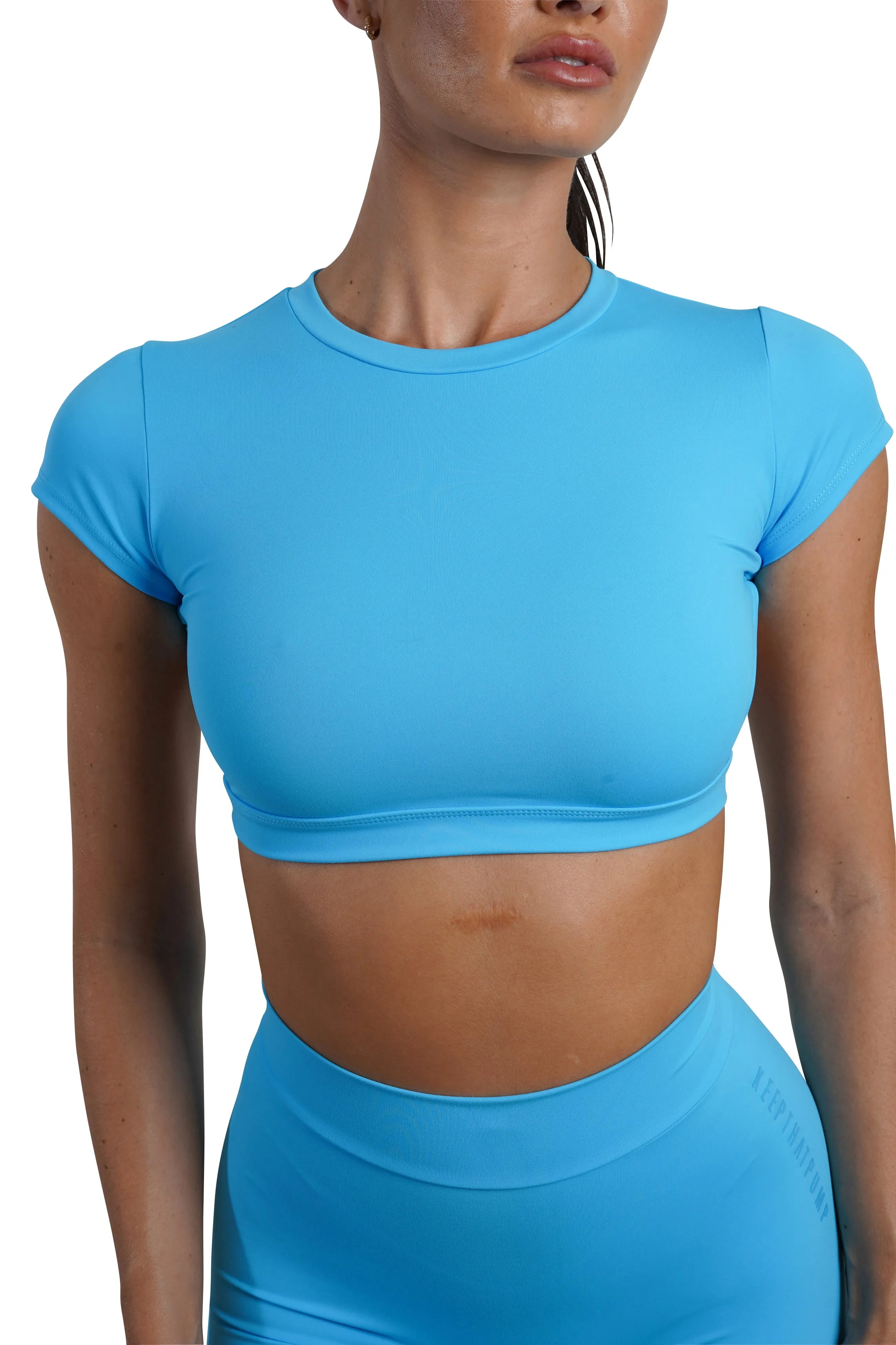 OPEN BACK CROP TEE - ICE BLUE