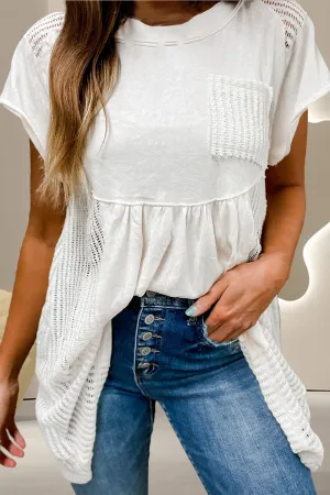 Openwork Round Neck Cap Sleeve Blouse - ONLINE ONLY - 7-10 DAY SHIPPING