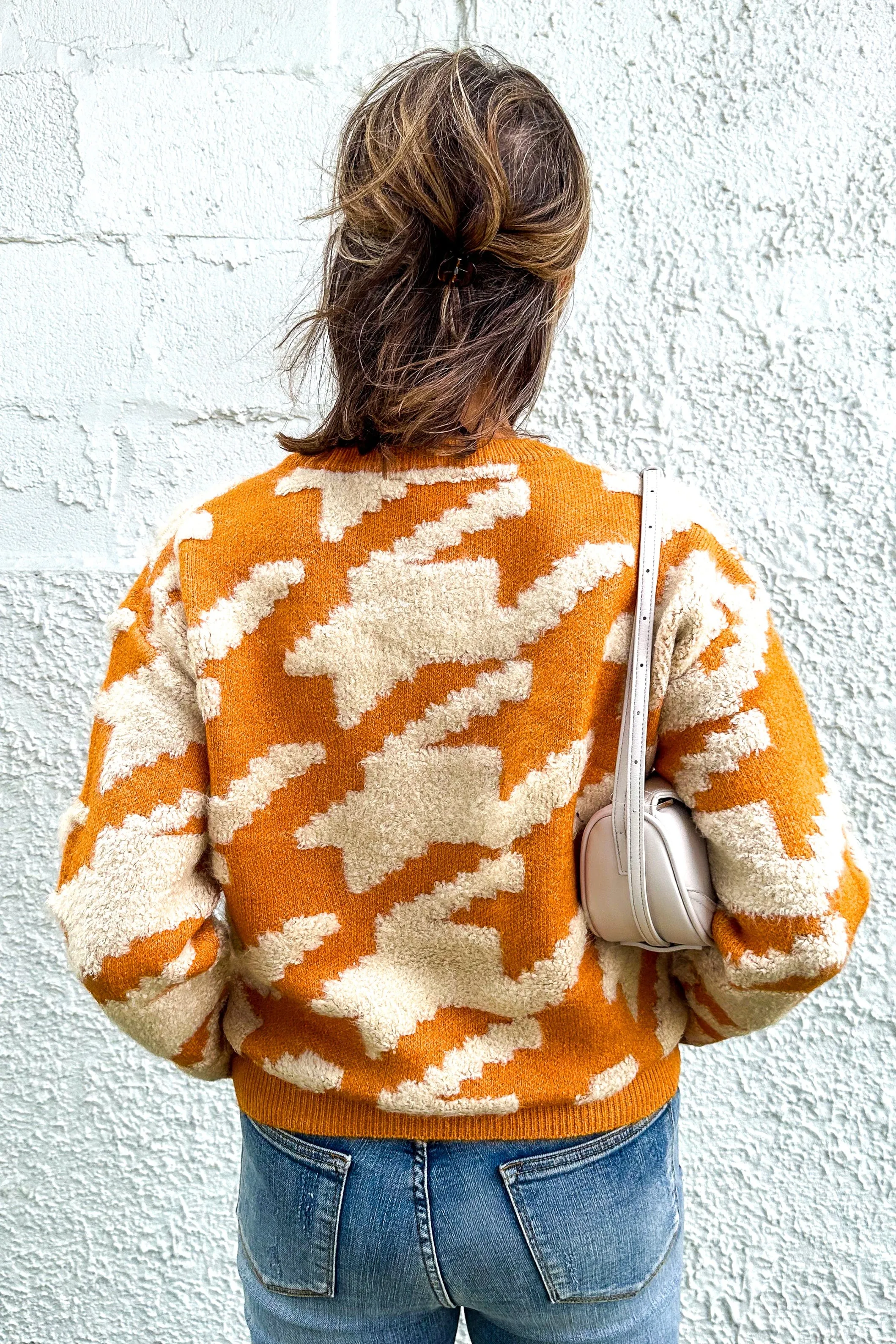 Orange & Almond Houndstooth Sweater