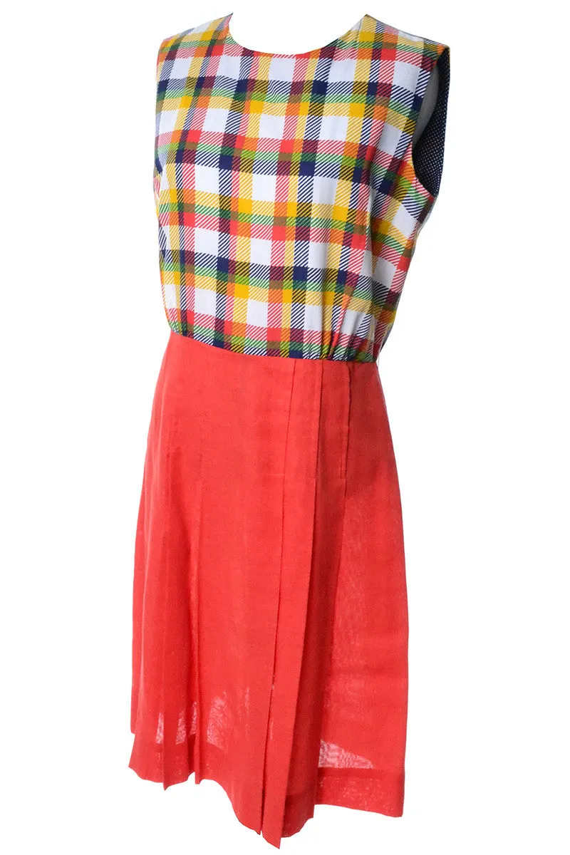 Orange Plaid 1970s Sleeveless Vintage Day Dress 10