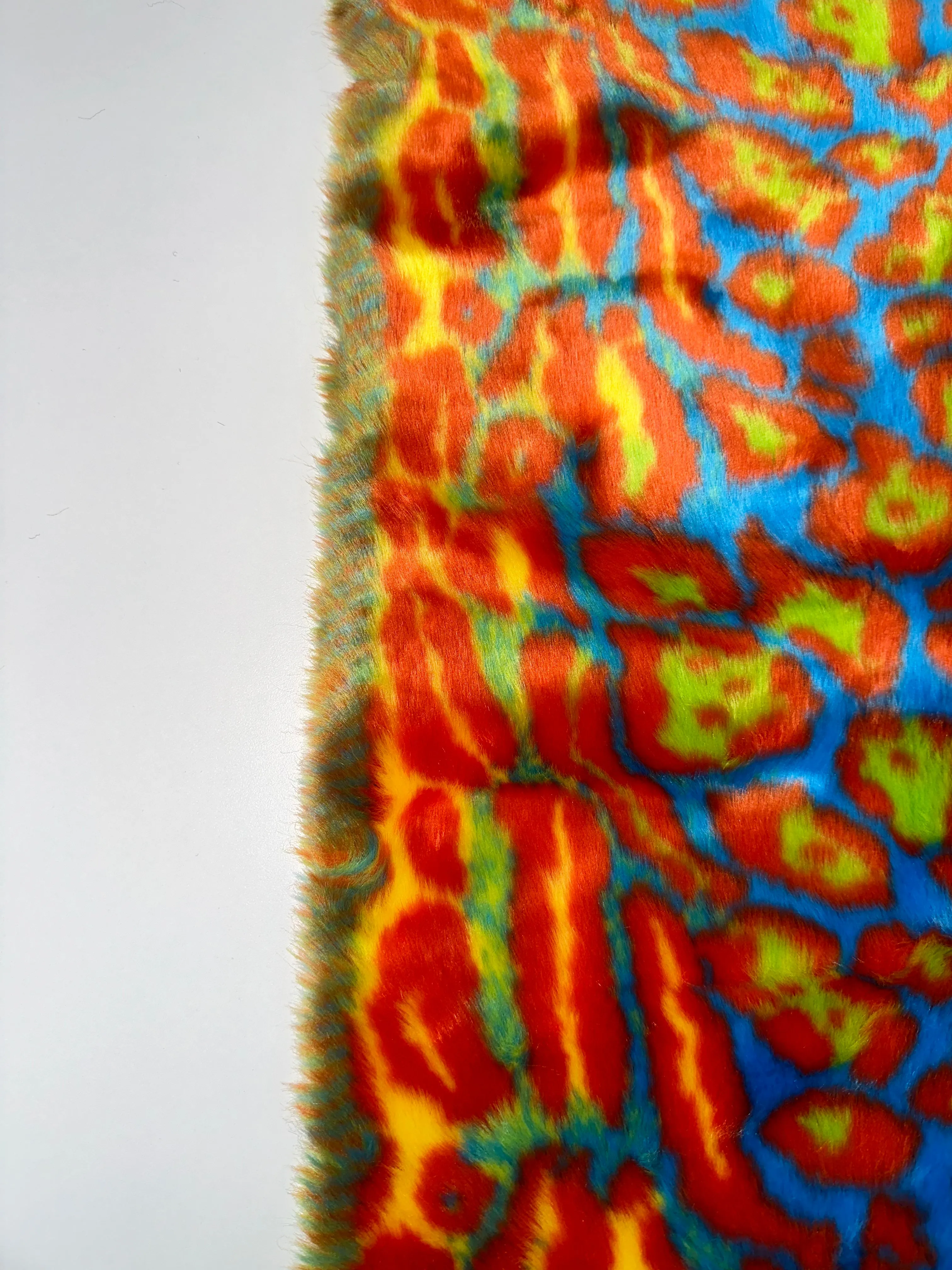 Orange Yellow - Turquoise Leopard Short pile Faux Fur Fabric By The Yard