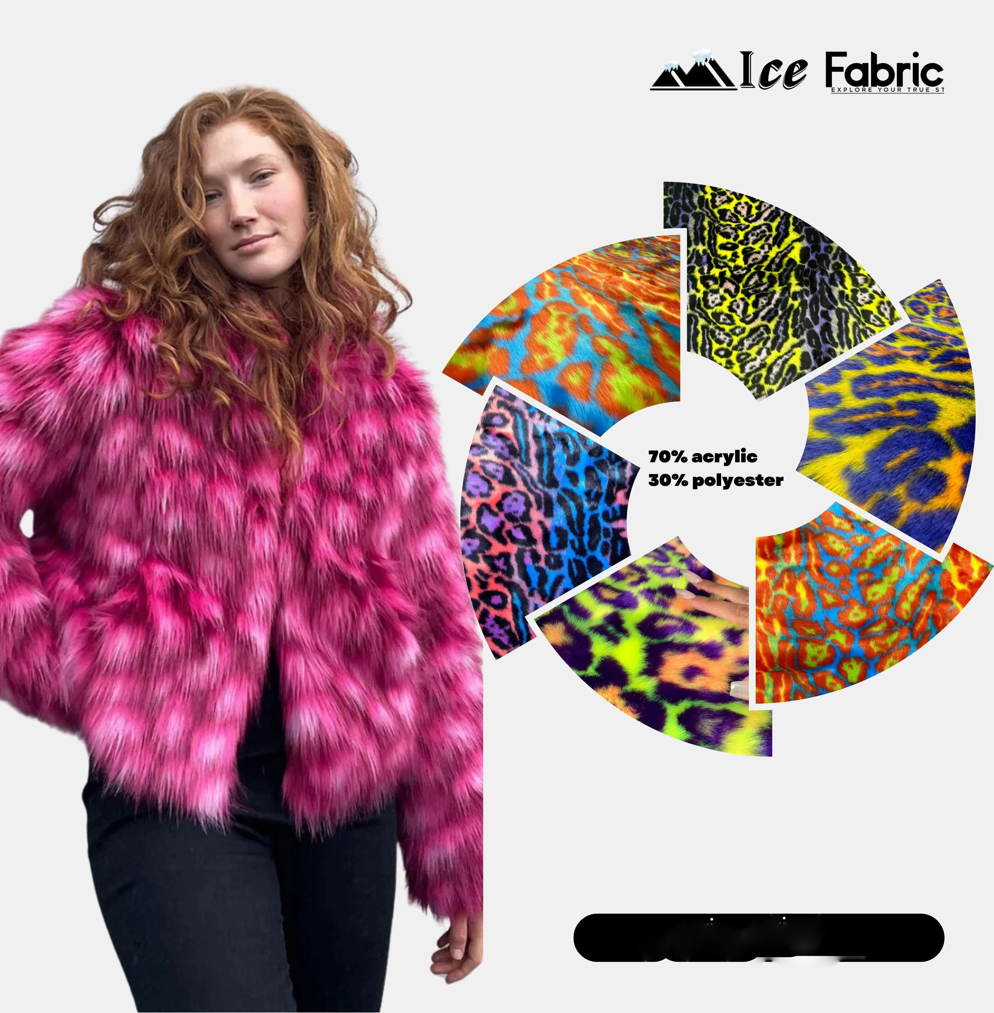 Orange Yellow - Turquoise Leopard Short pile Faux Fur Fabric By The Yard