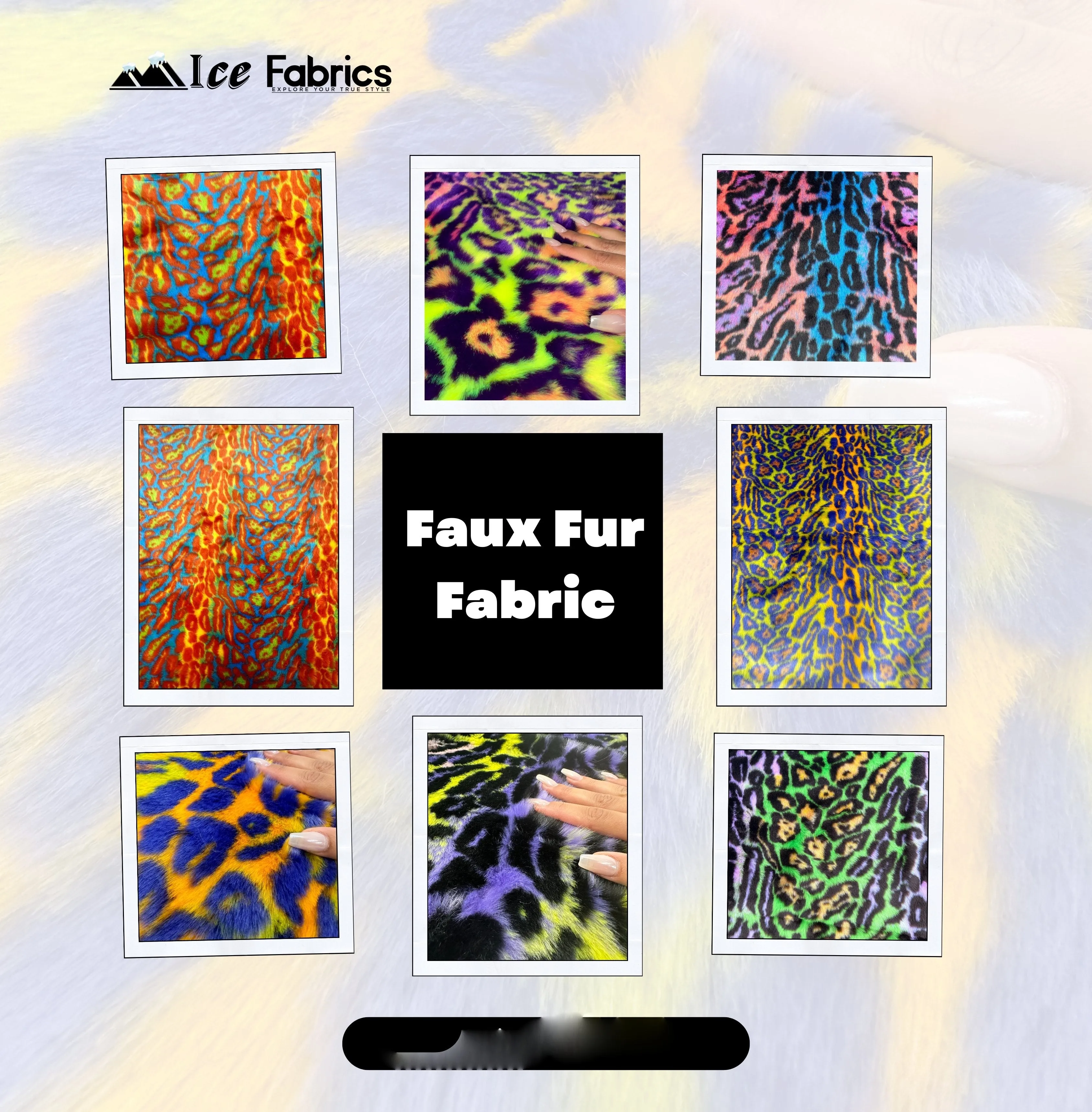 Orange Yellow - Turquoise Leopard Short pile Faux Fur Fabric By The Yard