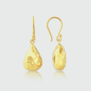 Orba Yellow Gold Hammered Teardrop Earrings
