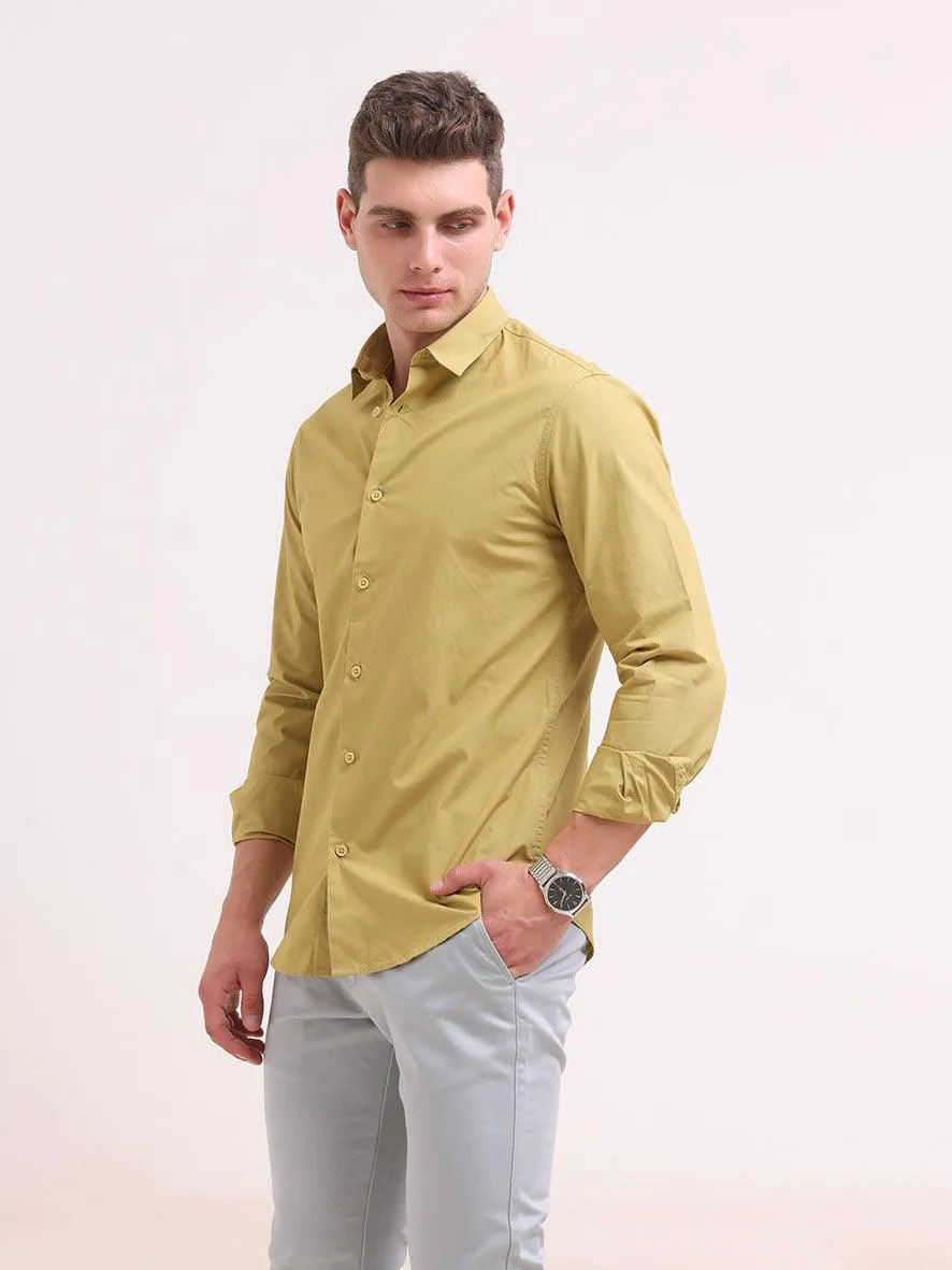 Orchida Plain Full Sleeve Poplin Shirt Mustard