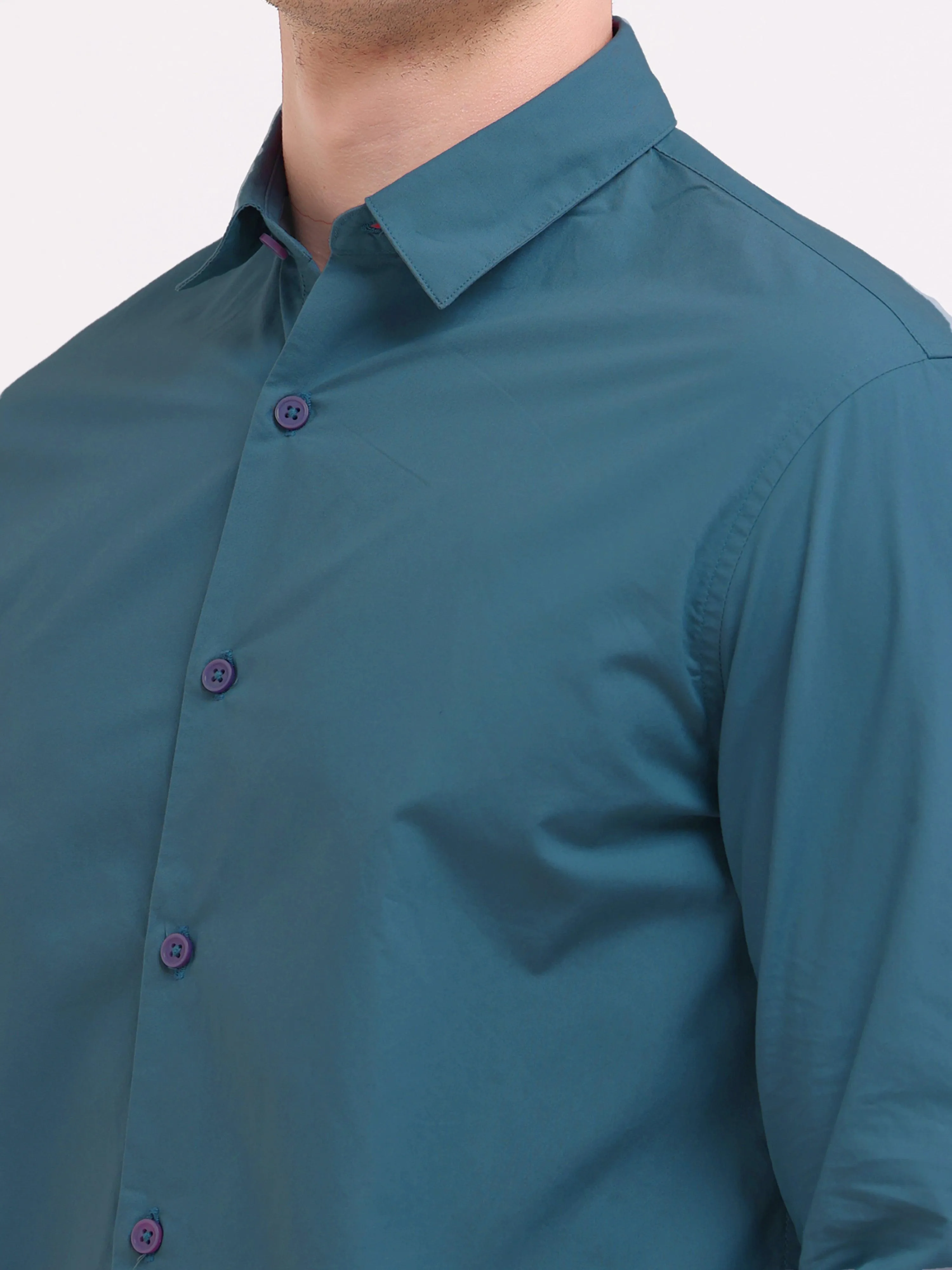Orchida Plain Full Sleeve Poplin Shirt Teal Blue