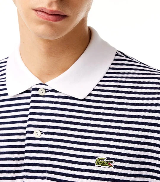 Original L.12.12 Striped Cotton Polo Shirt  White/Navy Blue
