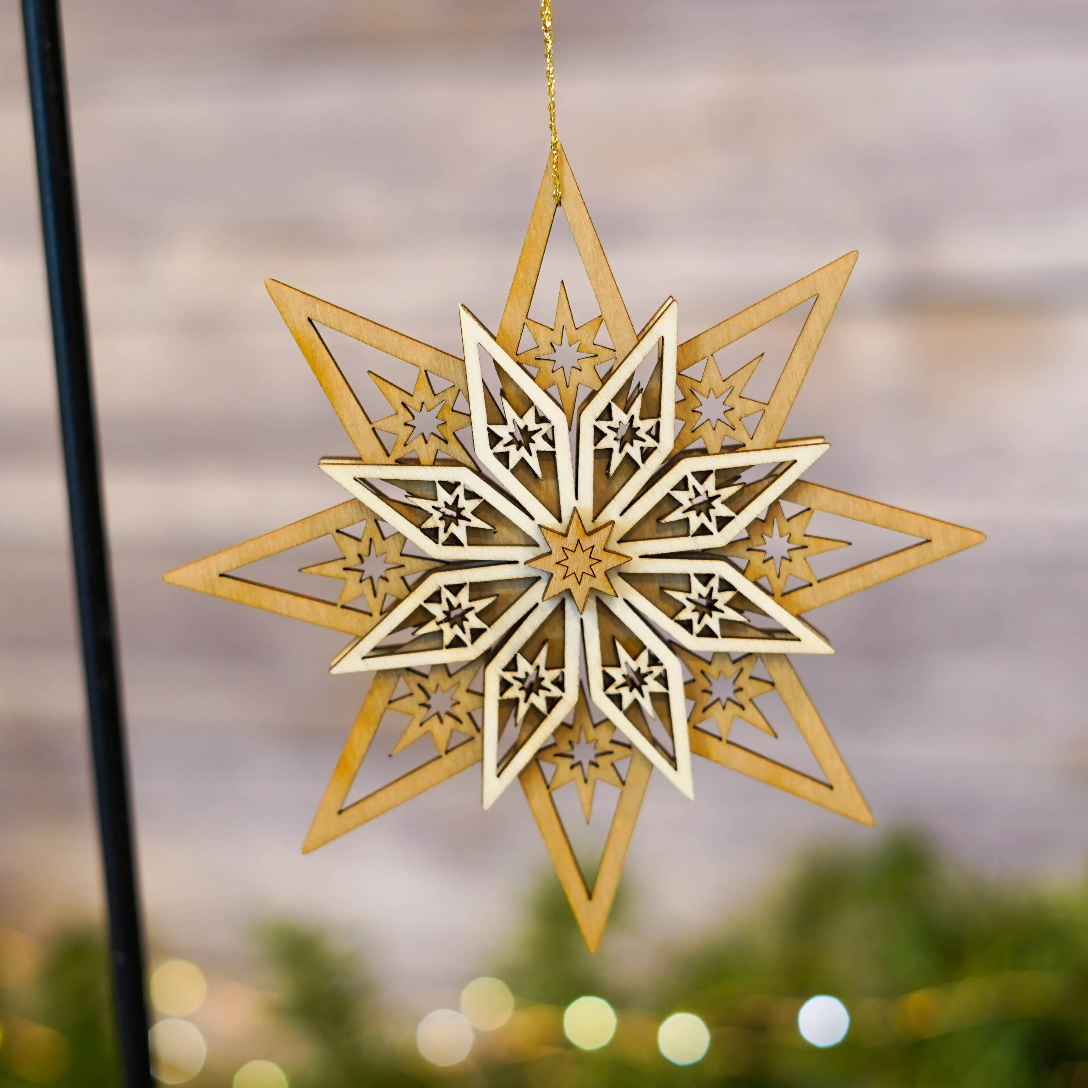 Ornament - 5 Layer Star Detail with Brown Accent 13cm