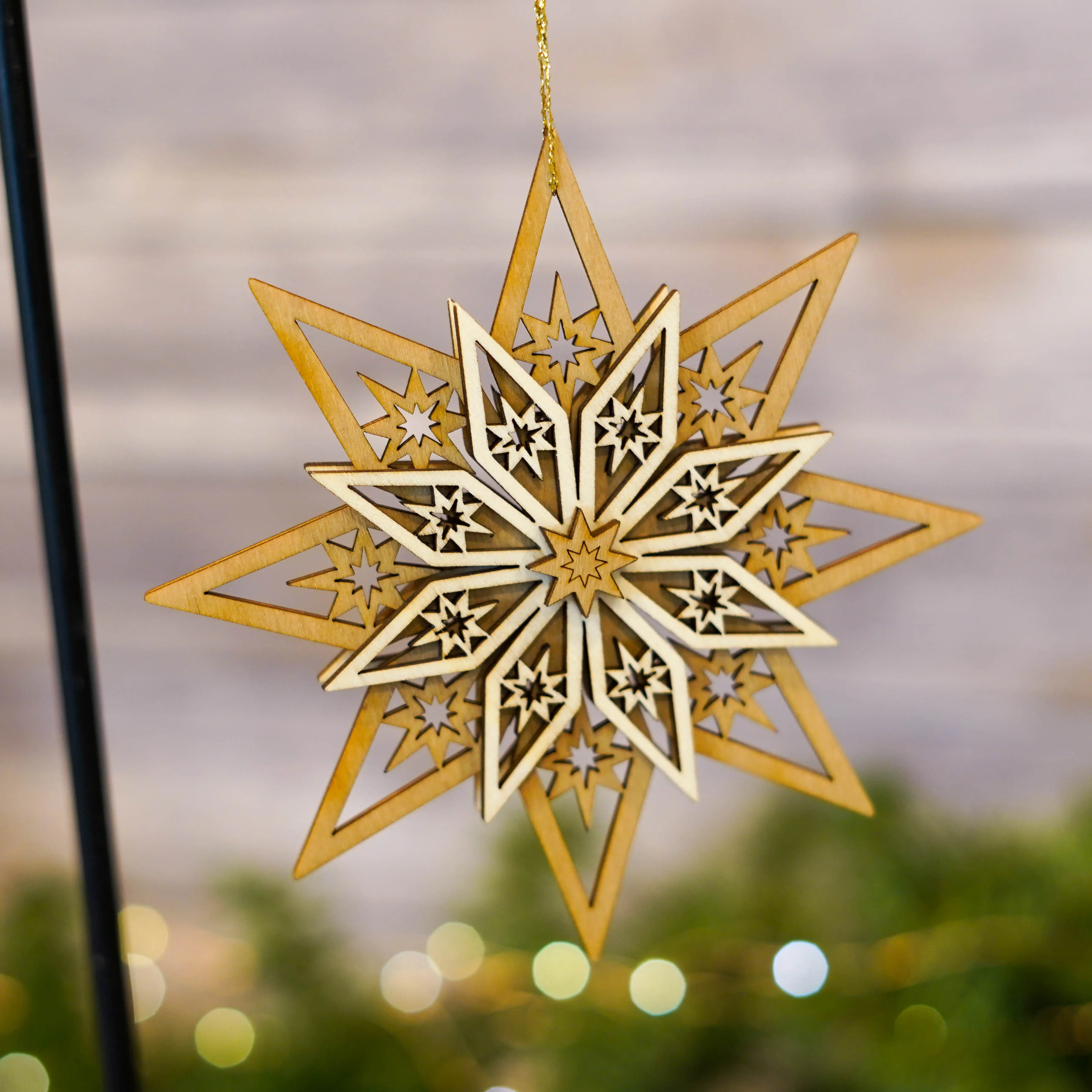 Ornament - 5 Layer Star Detail with Brown Accent 13cm