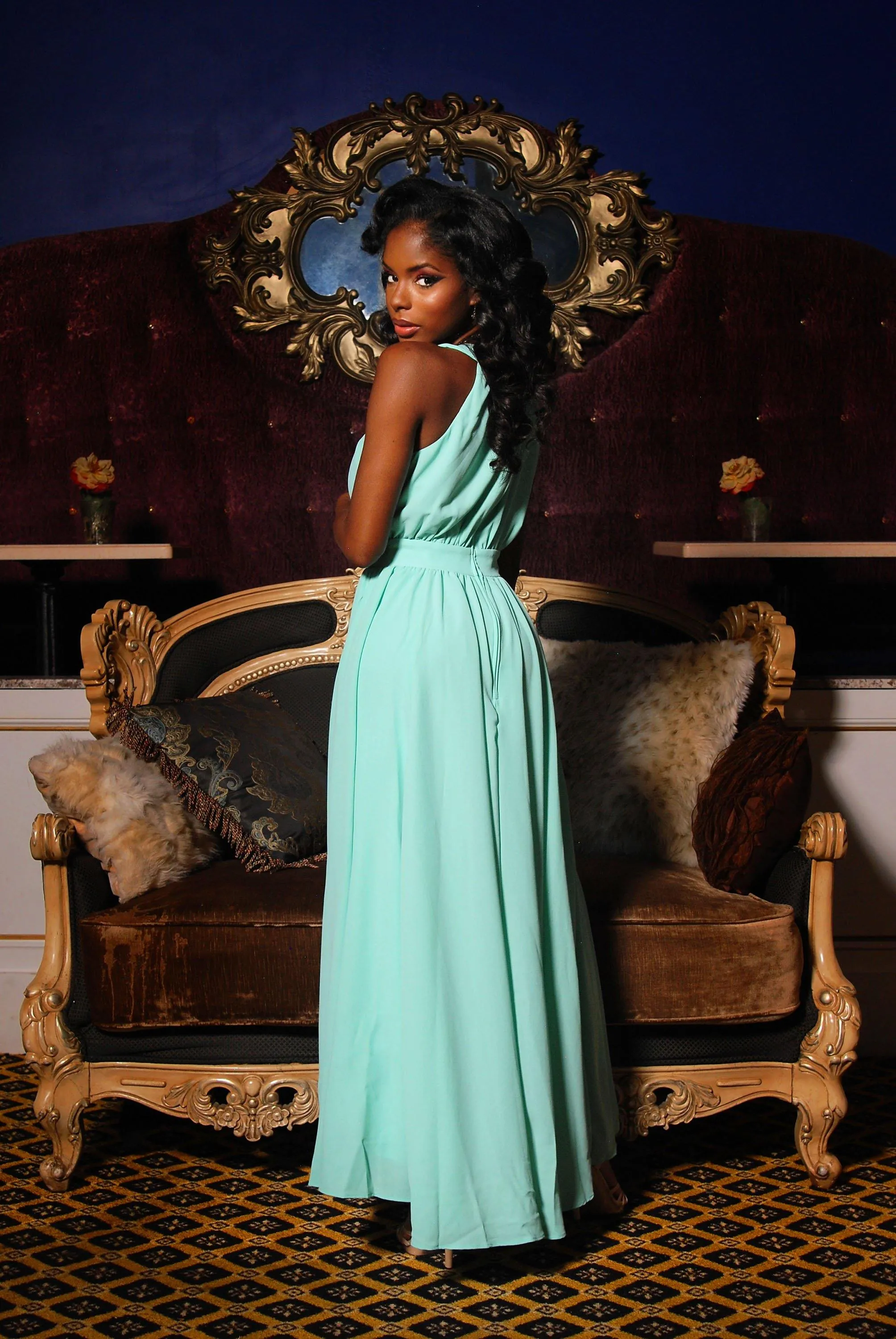 OYS - M - L - Final Sale - Maybelle Vintage 70's Maxi Dress in Solid Mint | Laura Byrnes