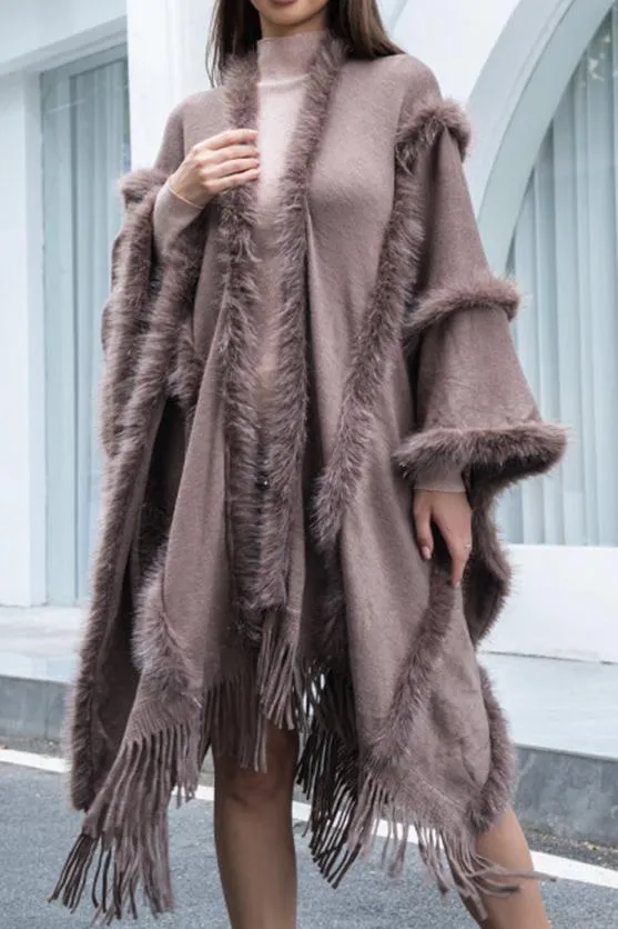 P6159 Double Layer Faux Fur Shawl