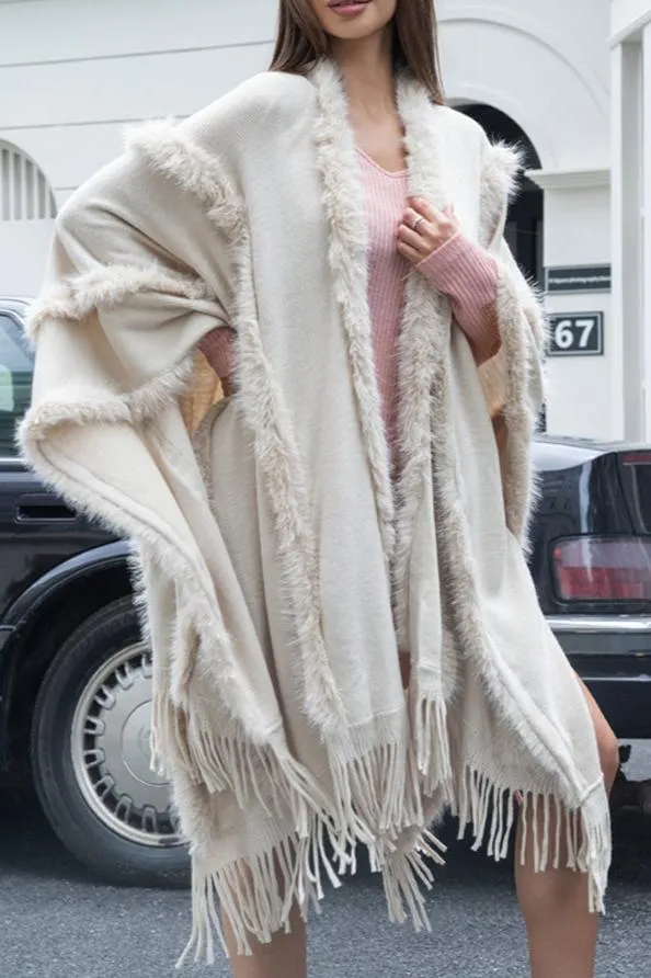 P6159 Double Layer Faux Fur Shawl
