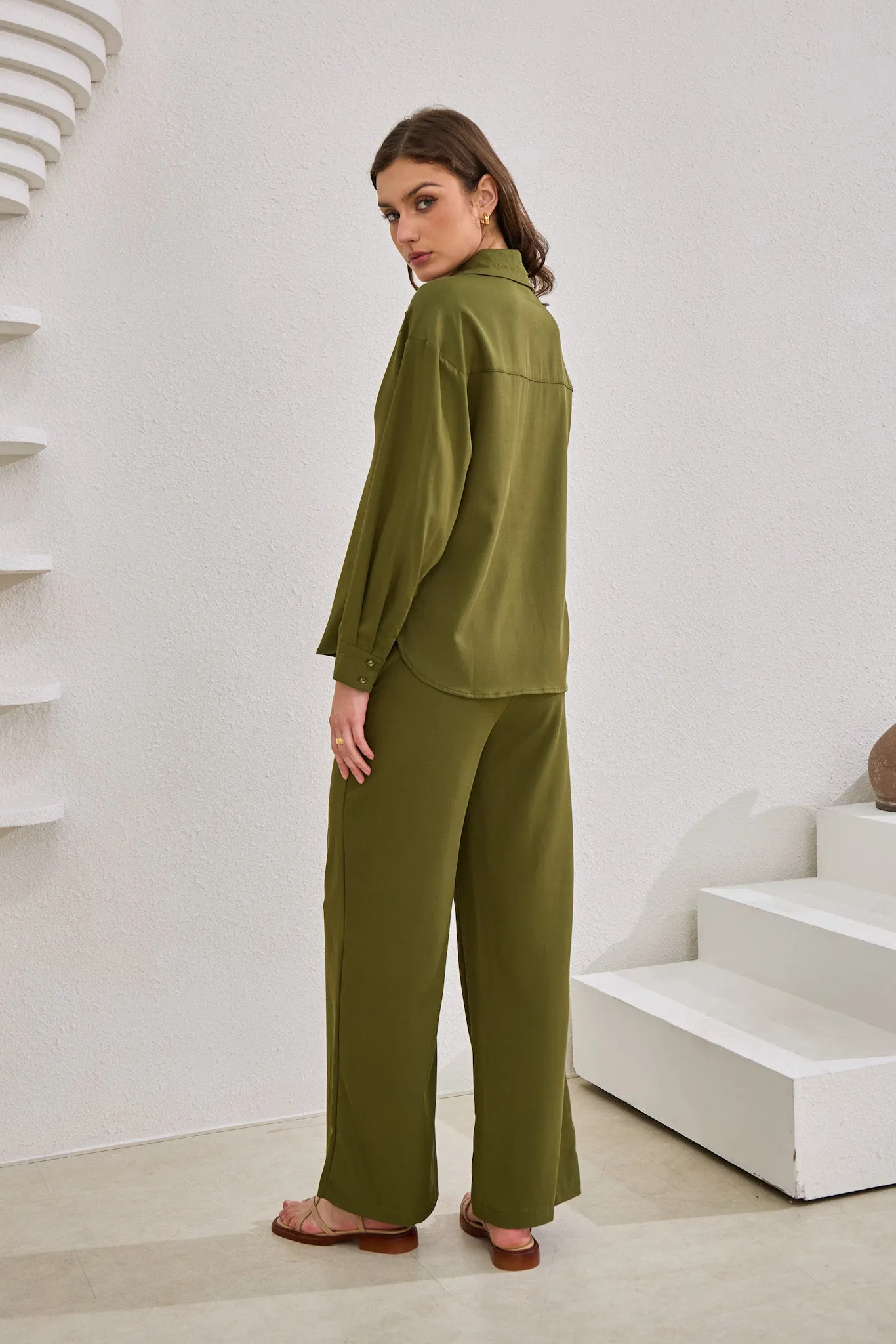 Page Khaki Green Cupro Pants