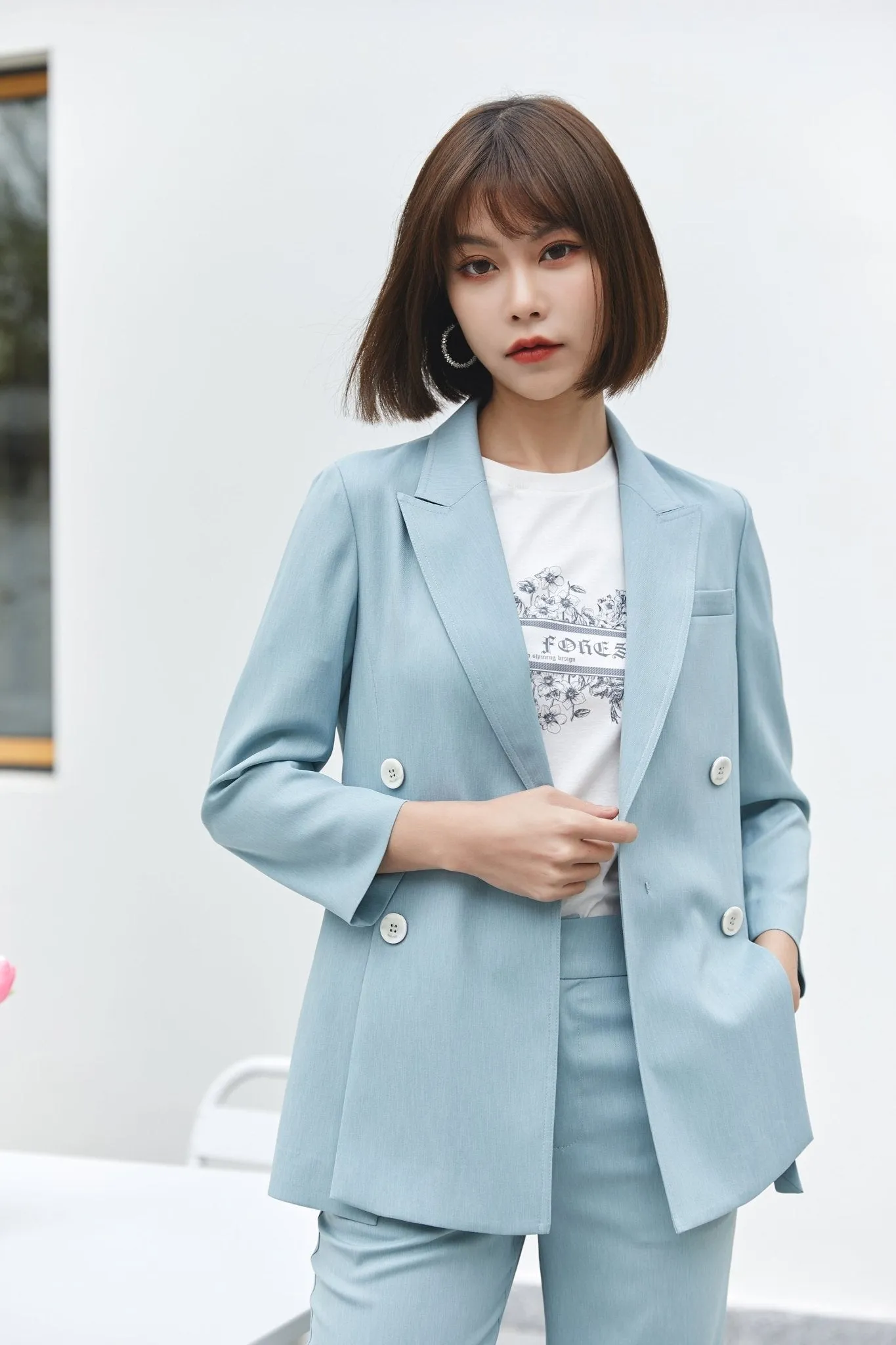 Pale Blue Double Breasted Blazer Suits