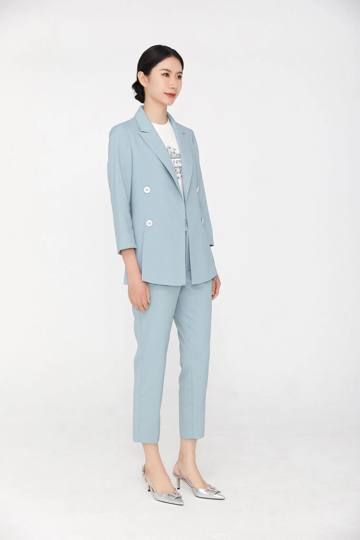 Pale Blue Double Breasted Blazer Suits