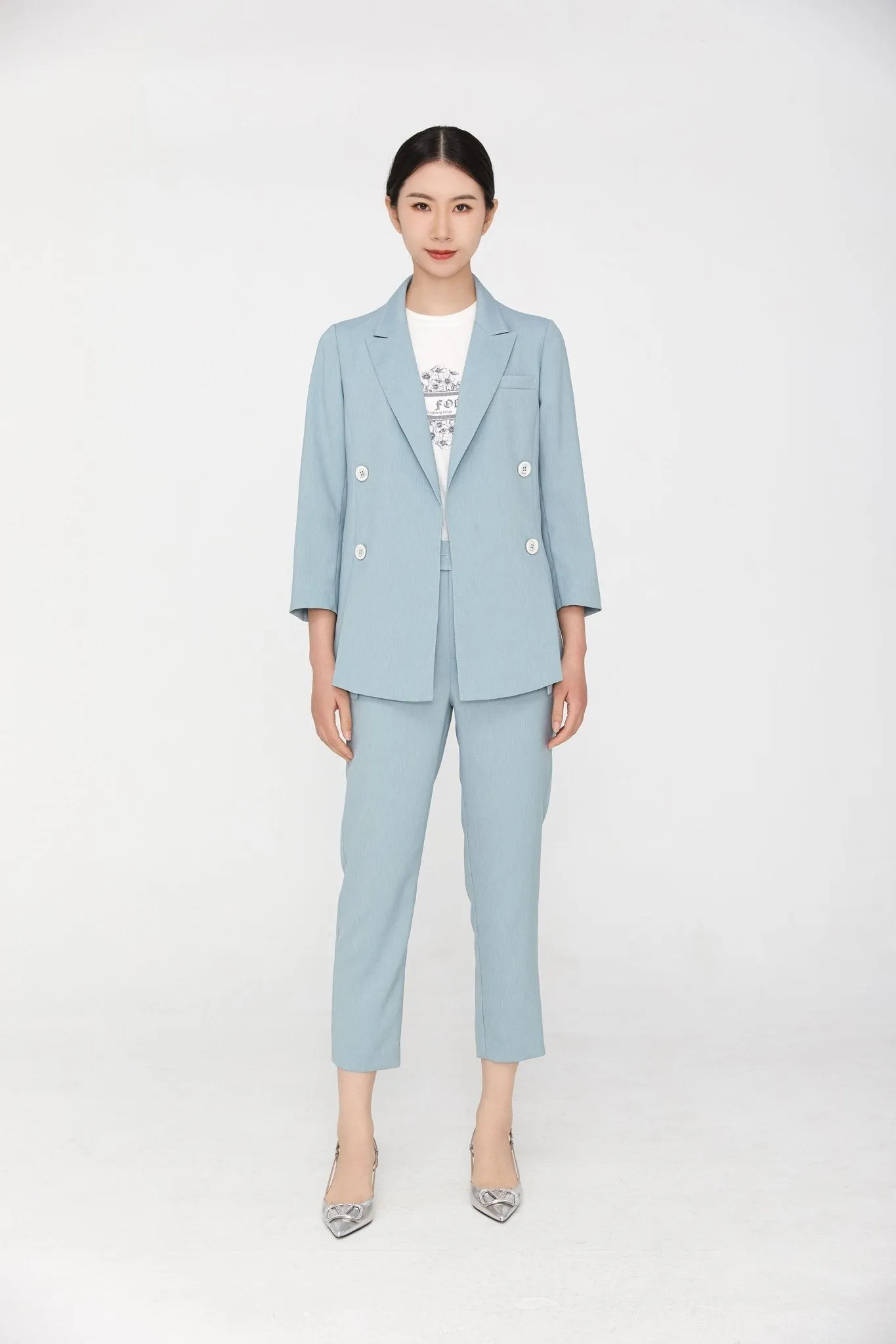 Pale Blue Double Breasted Blazer Suits