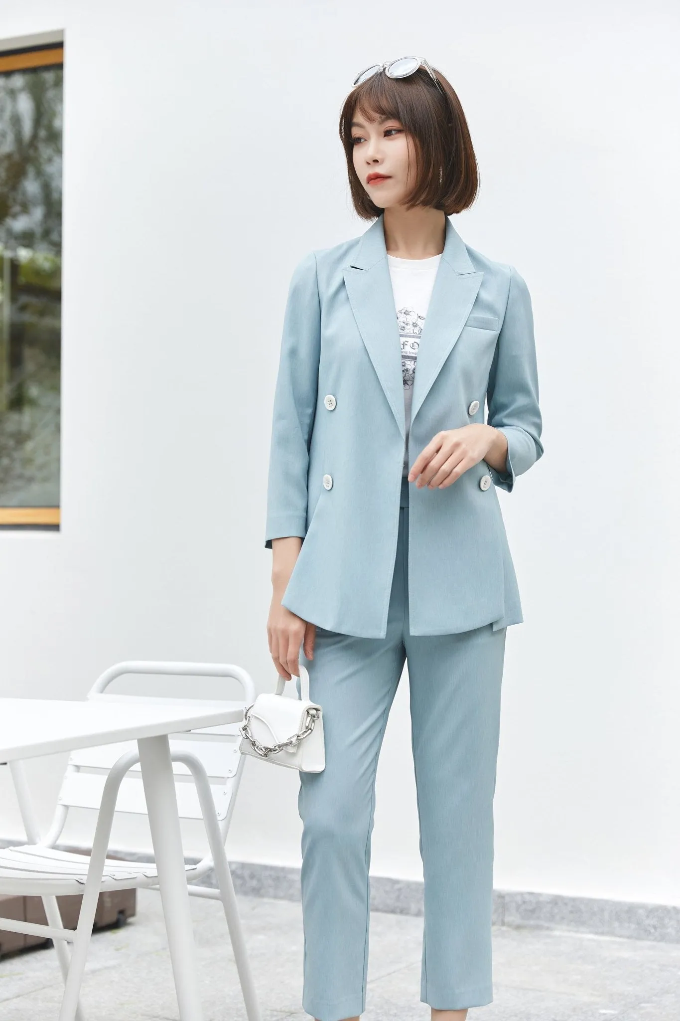 Pale Blue Double Breasted Blazer Suits