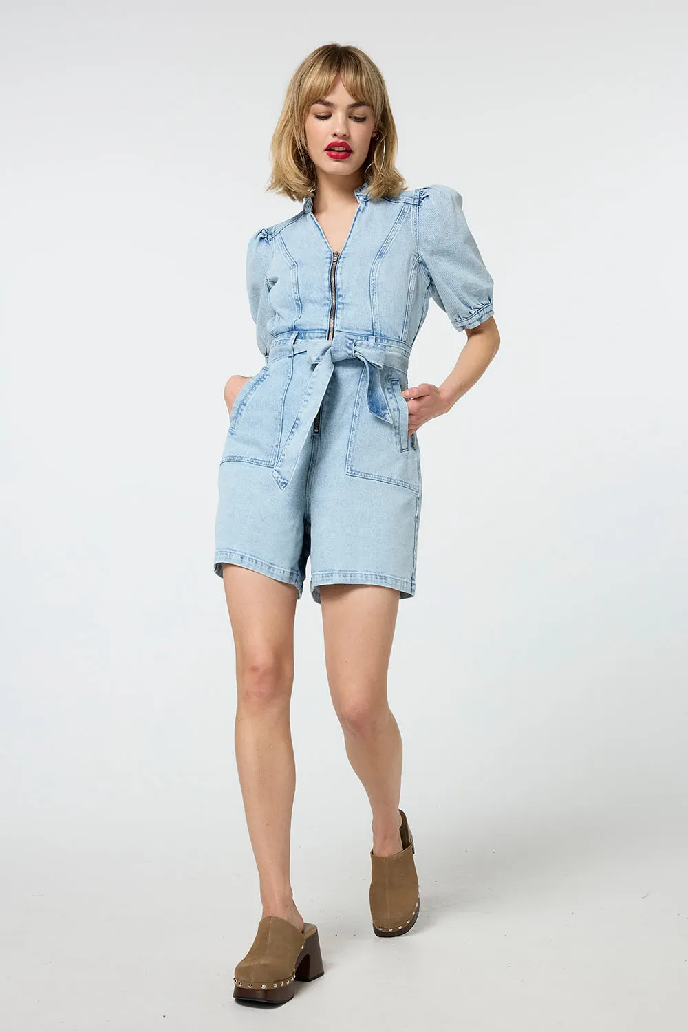 Pale Indigo Zip Detail Denim Playsuit