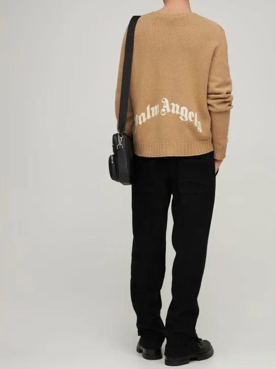Palm Angels   Curved logo wool blend knit sweater 