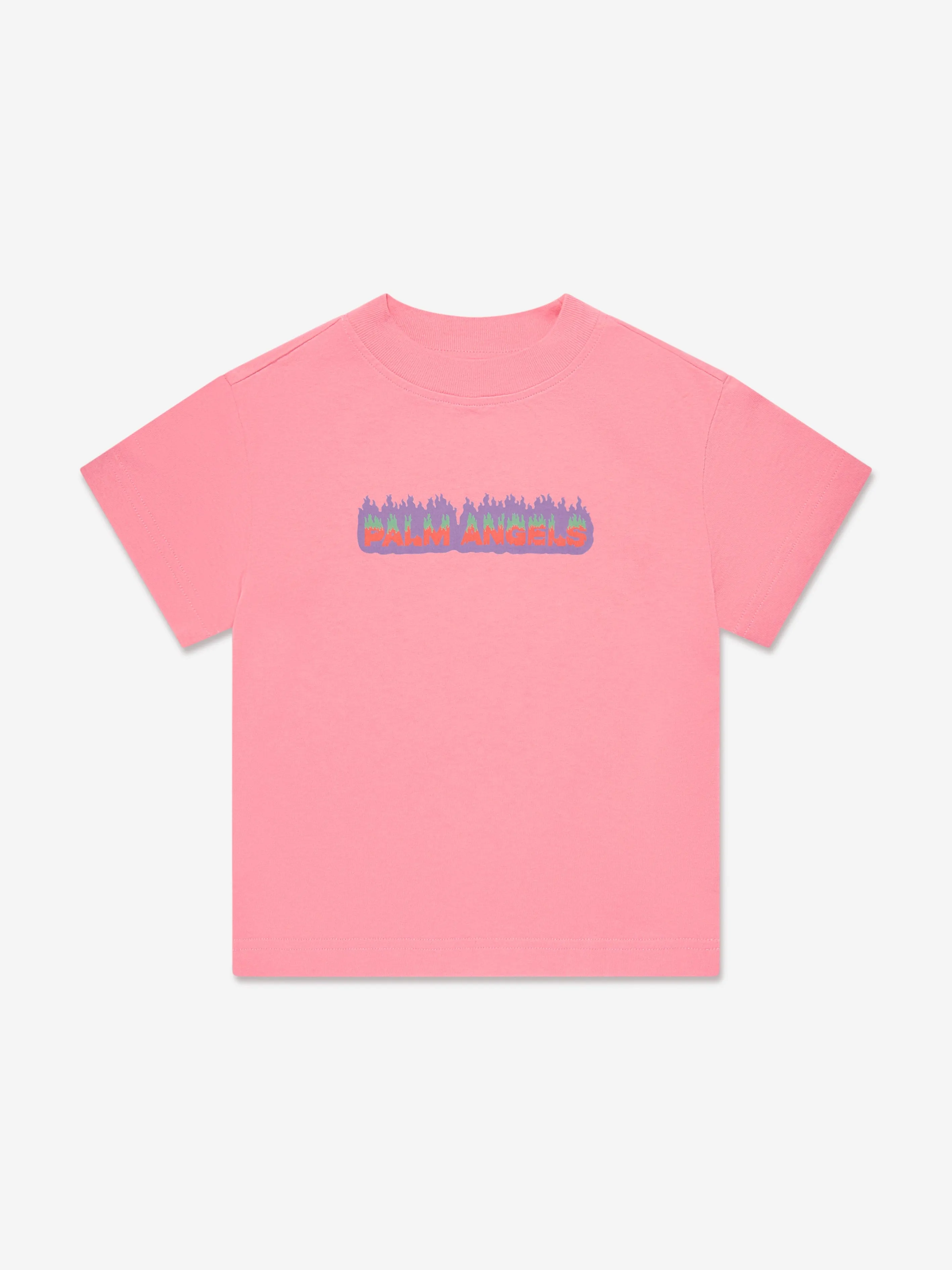 Palm Angels Girls Flames Regular T-Shirt in Pink