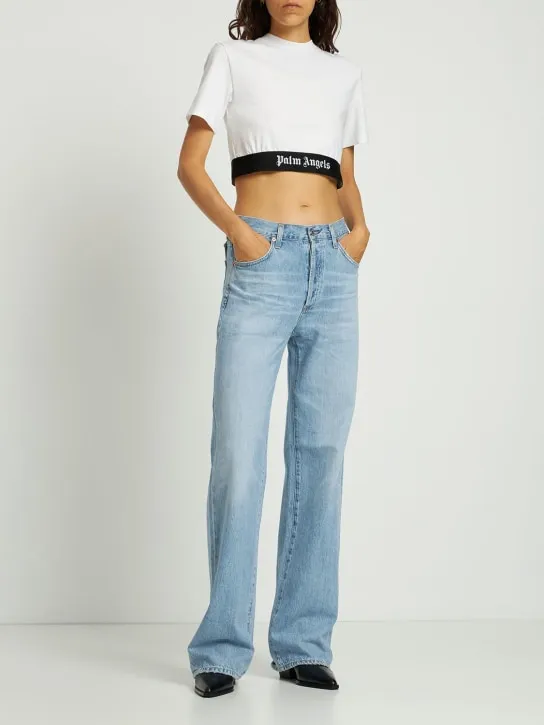 Palm Angels   Logo tape cropped t-shirt 