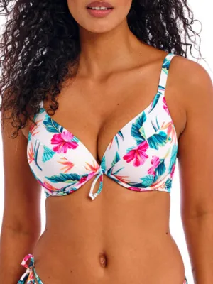 Palm Paradise Low Plunge Bikini Top - White