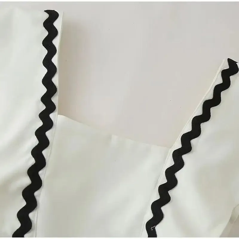 Panelled Patchwork Big Bow Belt Women Party Dress Elegant Pleated Square Collar Female Dresses 2024 Summer Fashion Lady
