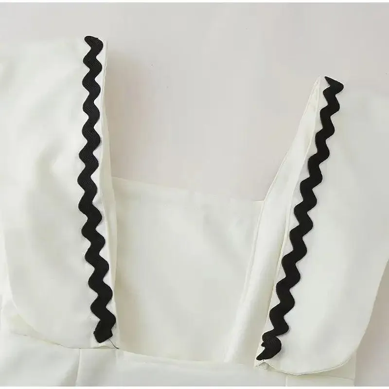 Panelled Patchwork Big Bow Belt Women Party Dress Elegant Pleated Square Collar Female Dresses 2024 Summer Fashion Lady