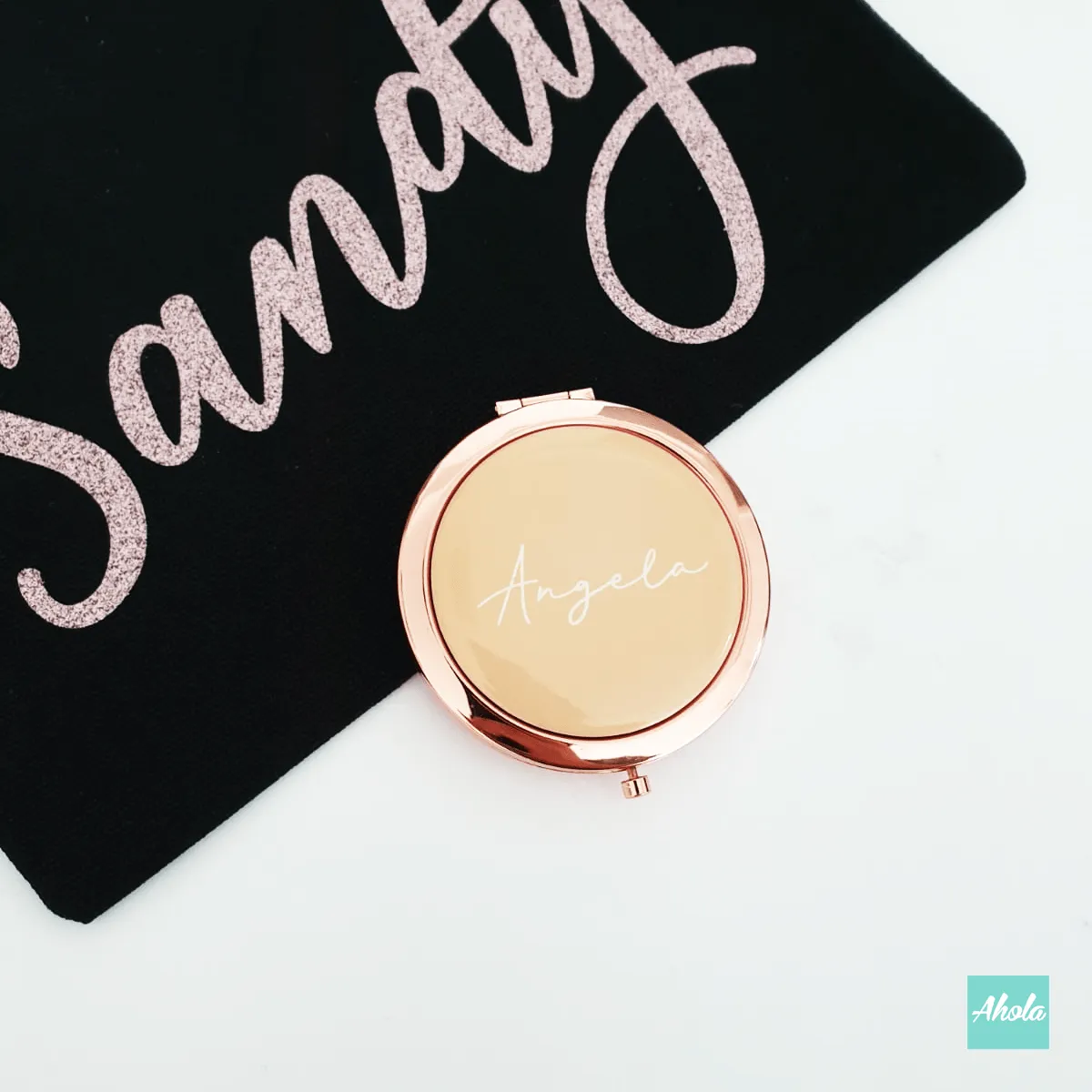 【Pantone】 Round Double Sided Compact Mirror 玫瑰金隨身鏡盒