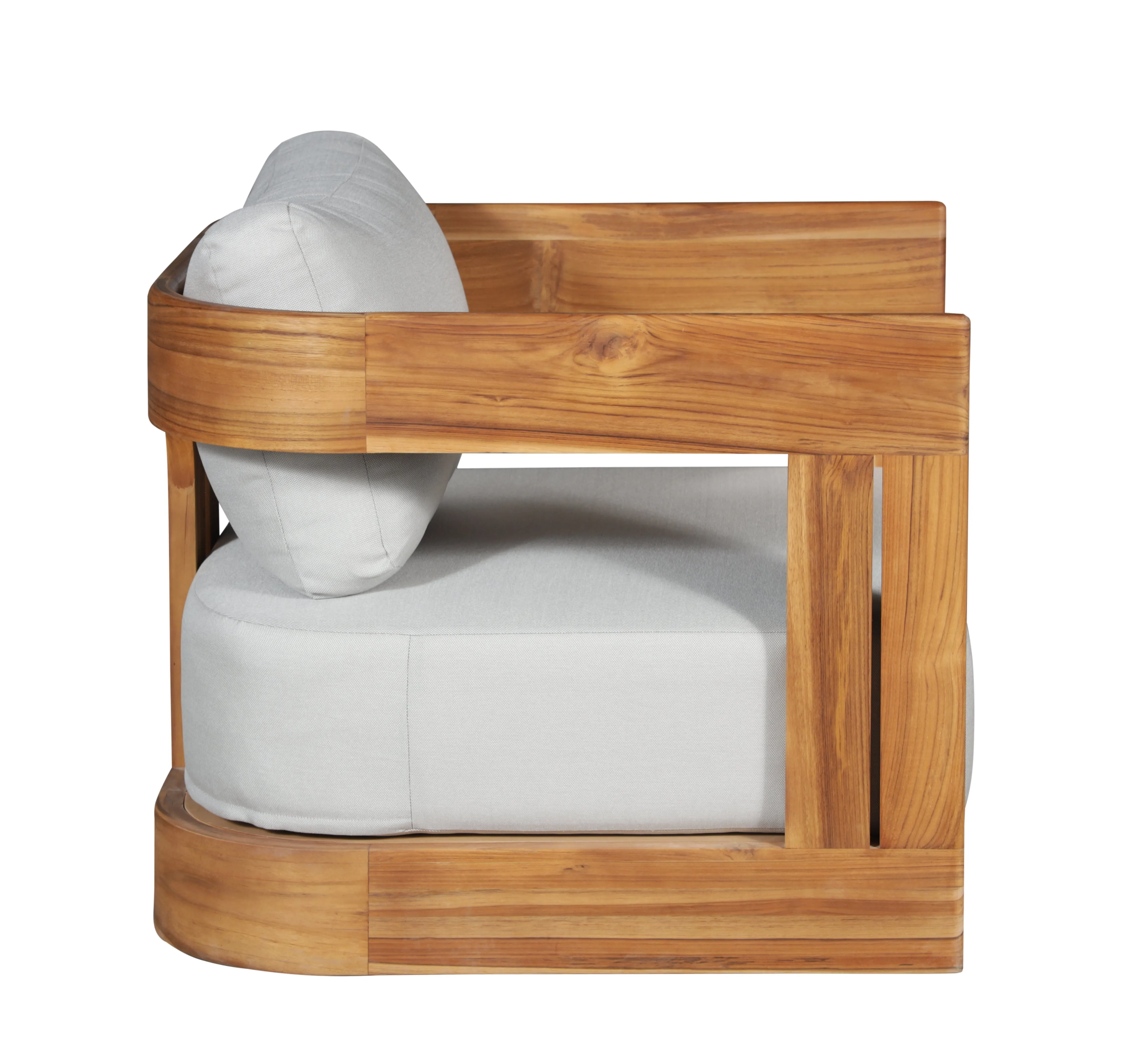 Paradiso Outdoor Solid Teak Swivel Chair - Light Grey Fabric