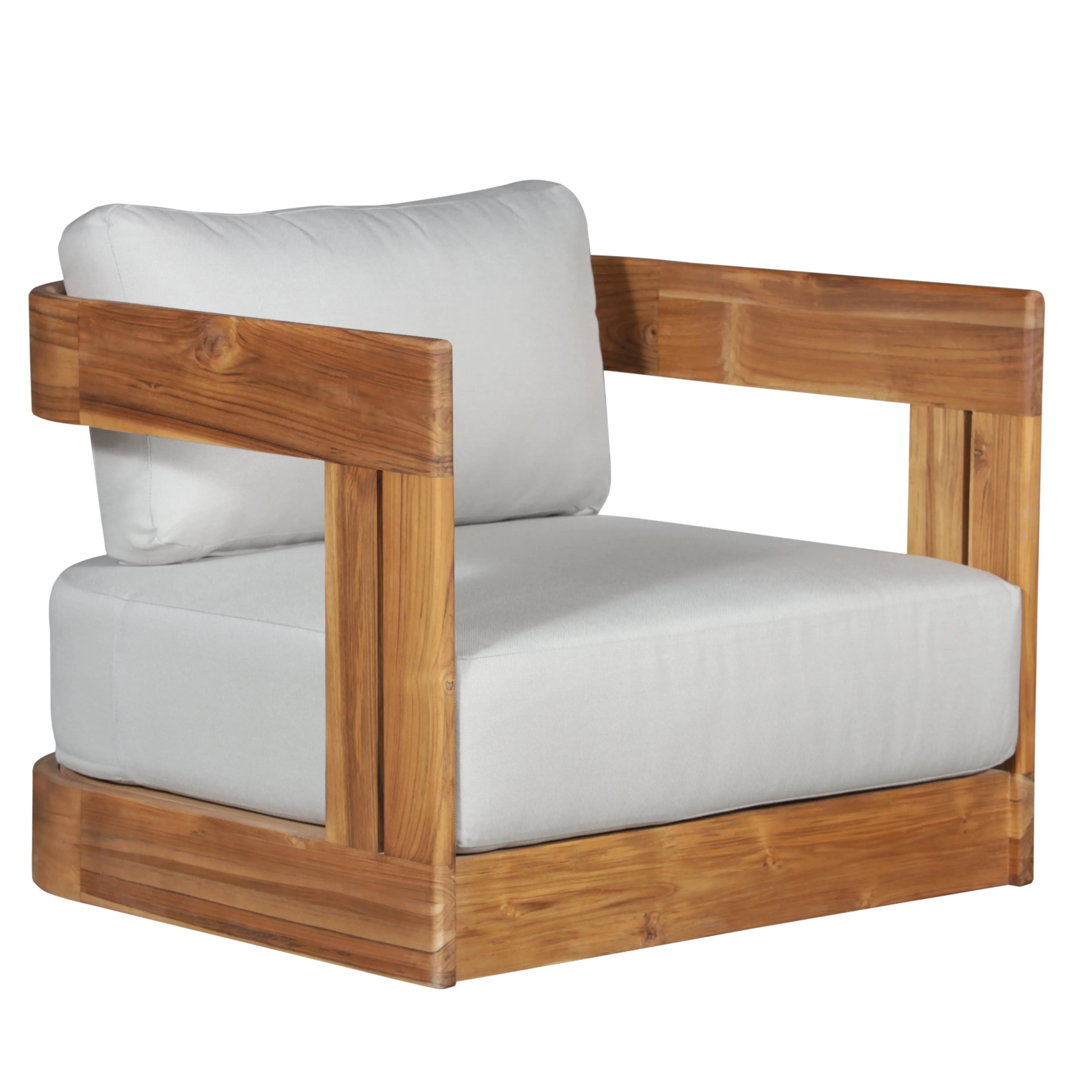 Paradiso Outdoor Solid Teak Swivel Chair - Light Grey Fabric