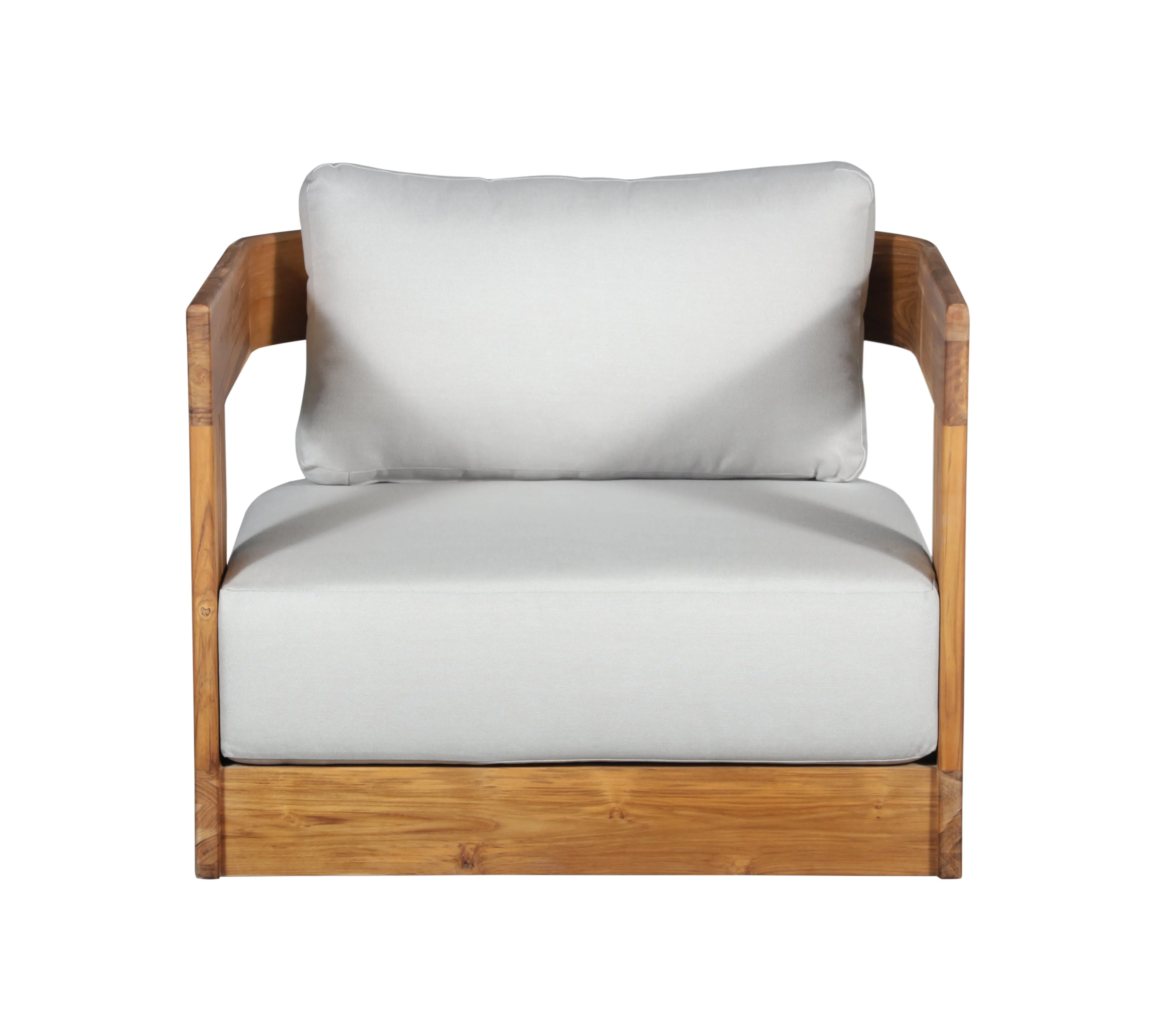 Paradiso Outdoor Solid Teak Swivel Chair - Light Grey Fabric