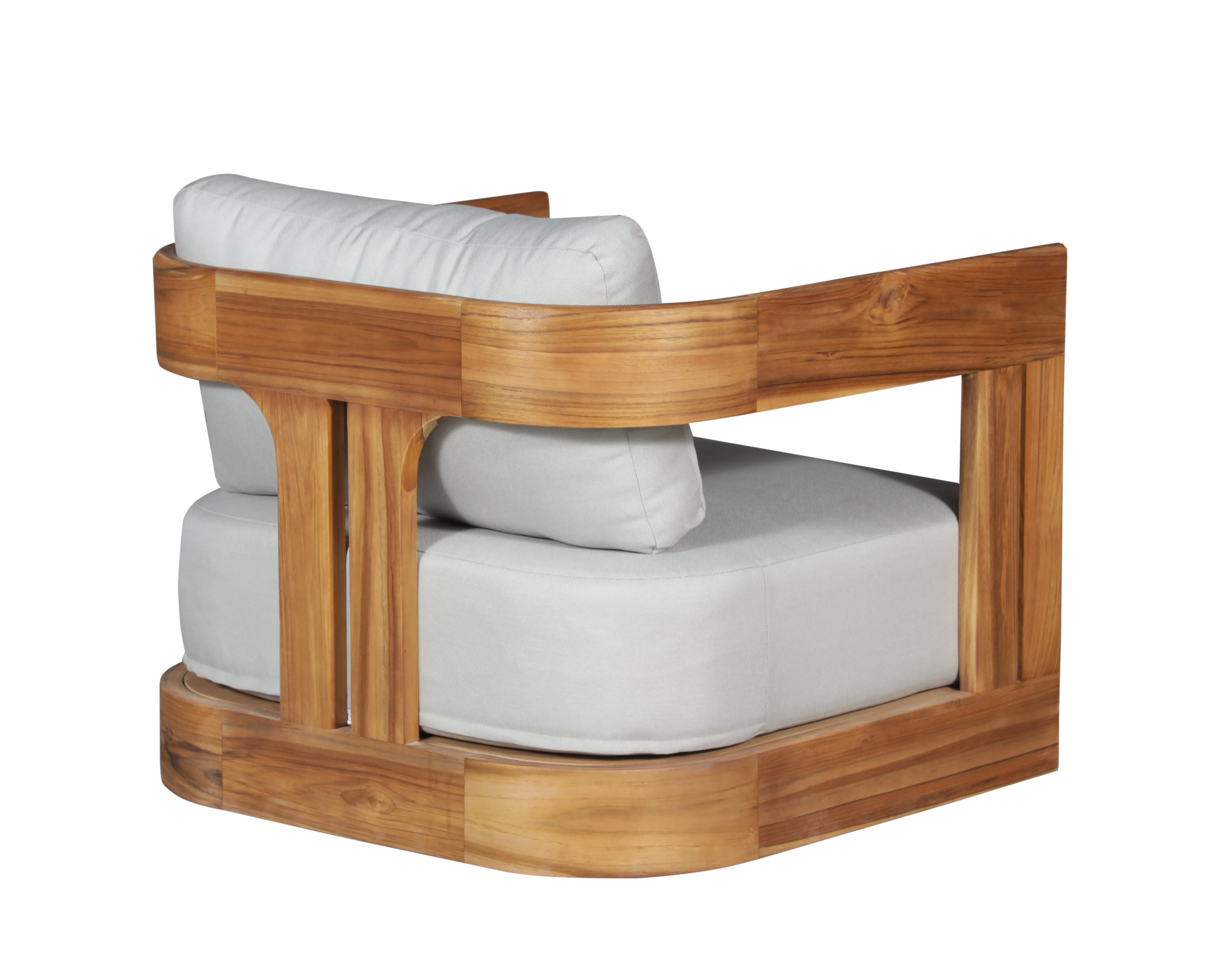 Paradiso Outdoor Solid Teak Swivel Chair - Light Grey Fabric