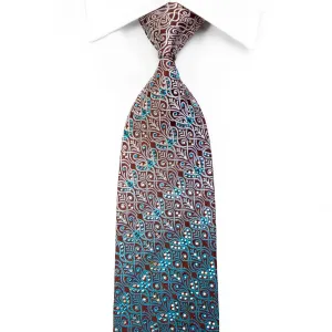 Parkland Rhinestone Silk Tie Silver Teal Anthemion Waves On Brown With Sparkles