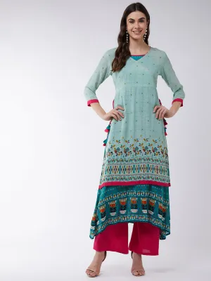 Pastel Printed Angarkha Double Layer Kurta