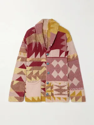 Patchwork embellished jacquard-knit cardigan