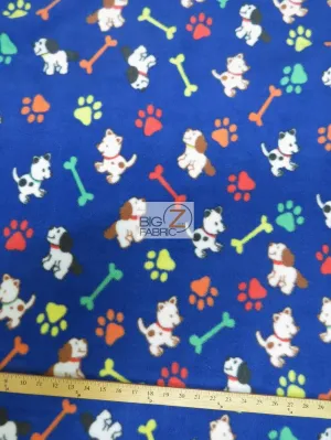 Paw Print Polar Fleece Fabric / Paw & Dogs Royal / Sold By The Yard